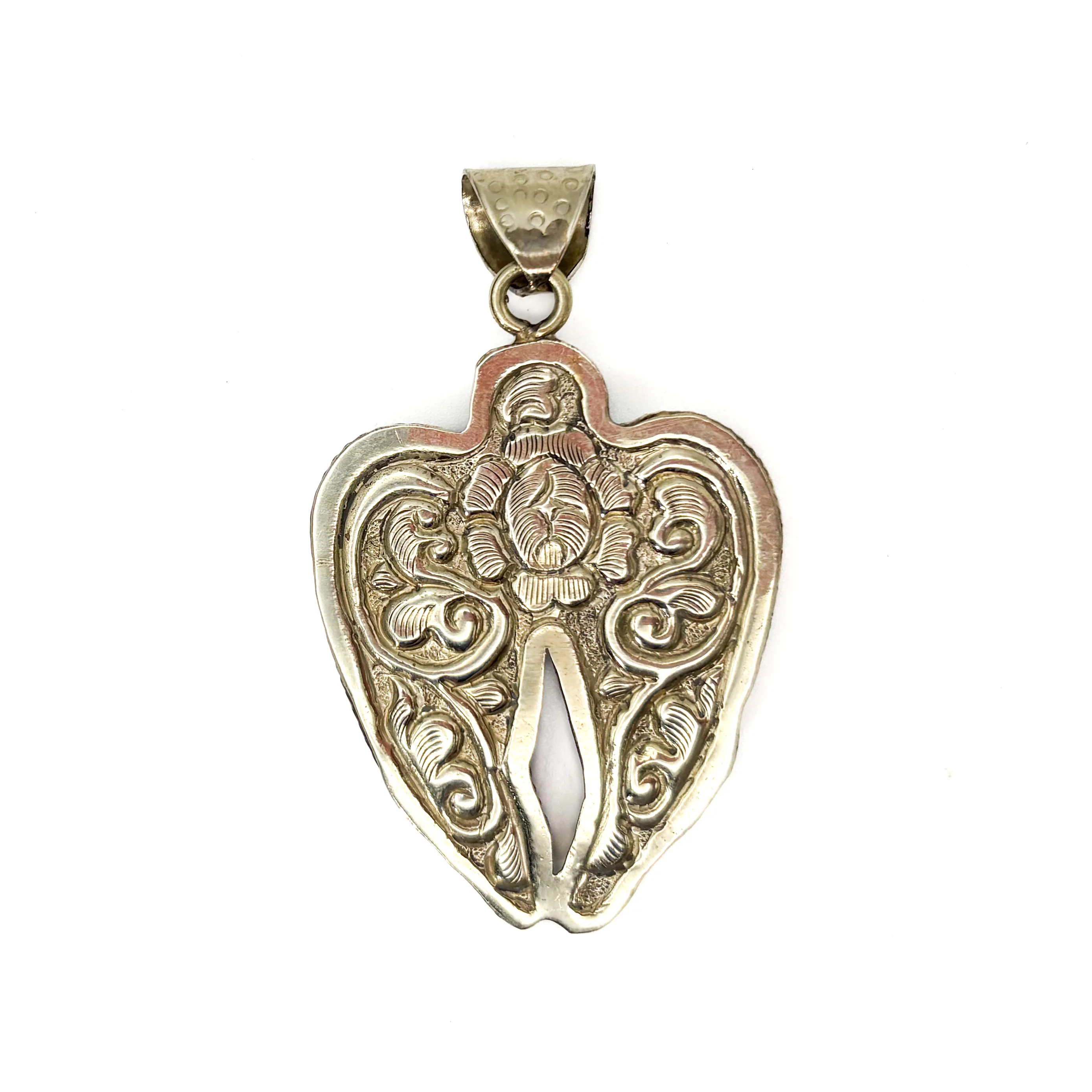 Labradorite and Mother-of-Pearl Brass Winged Pendant Amulet - Image 6