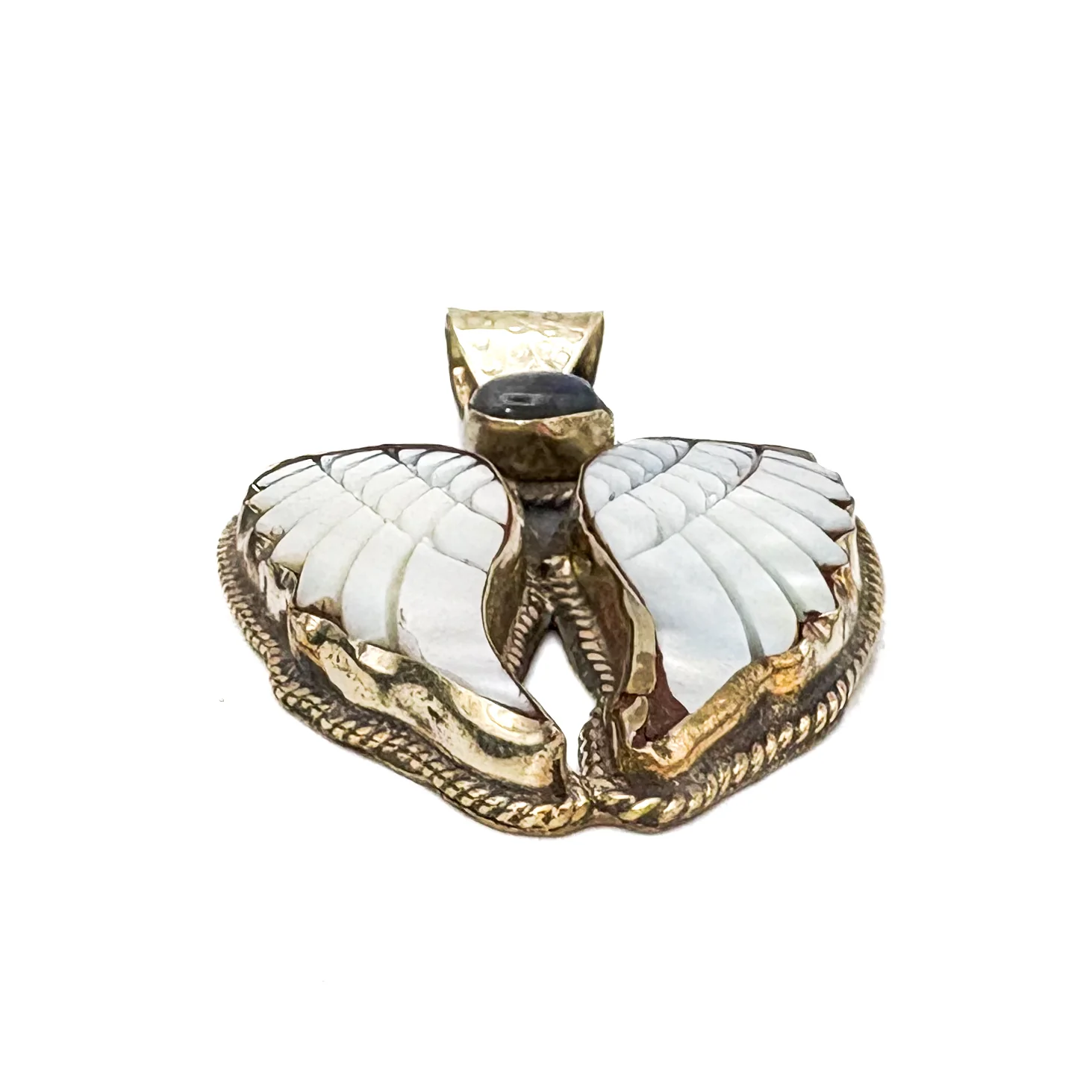 Labradorite and Mother-of-Pearl Brass Winged Pendant Amulet - Image 9
