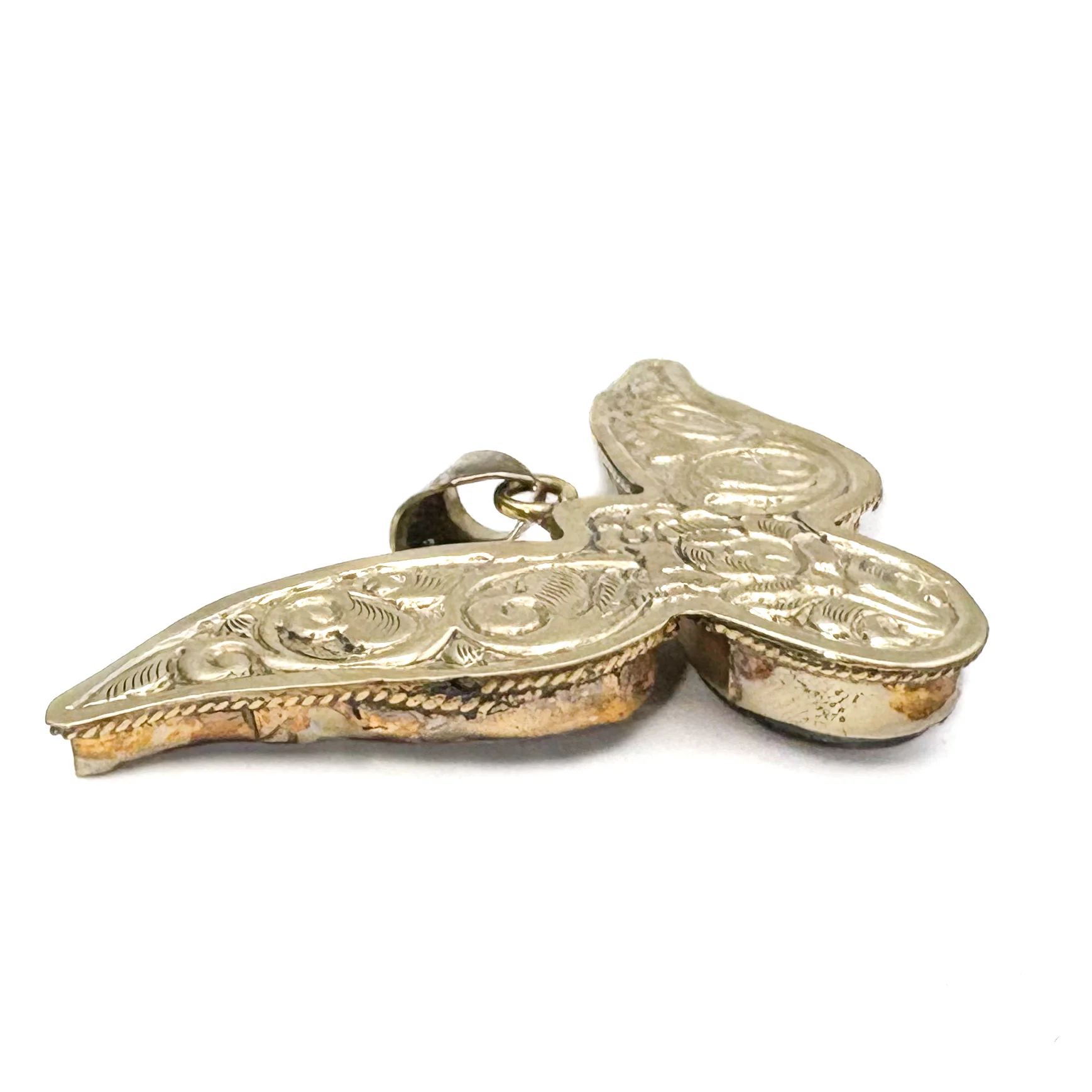 Labradorite and Mother-of-Pearl Brass Winged Pendant Amulet - Image 5