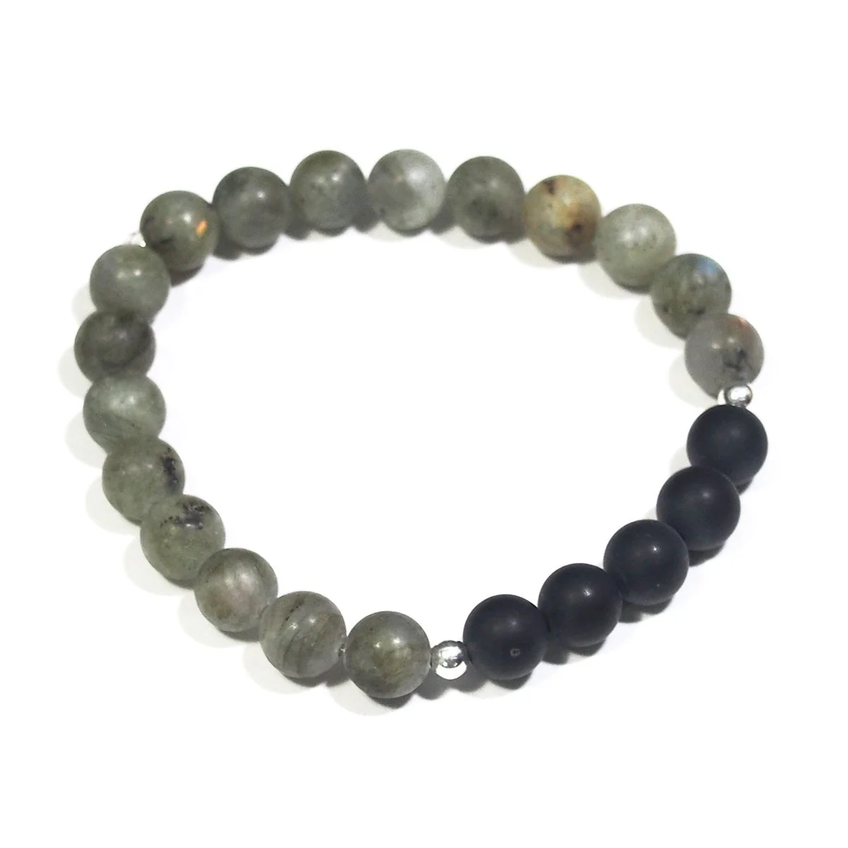 Labradorite and Onyx Stretch Bracelet with Matte Finish - Image 3