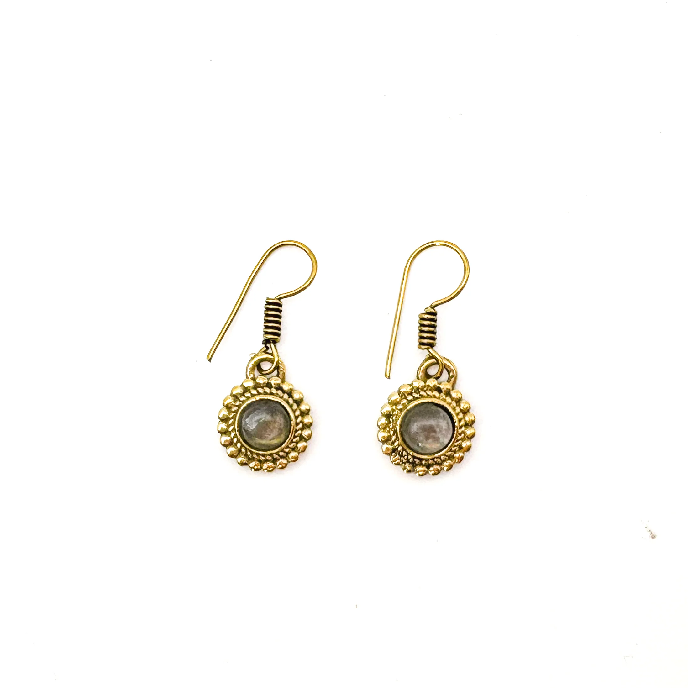 Labradorite Circle Dot Brass Earrings - Image 2