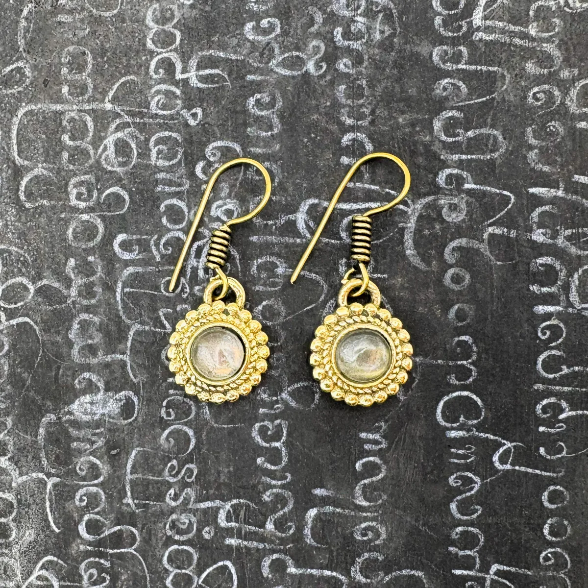 Labradorite Circle Dot Brass Earrings - Image 3