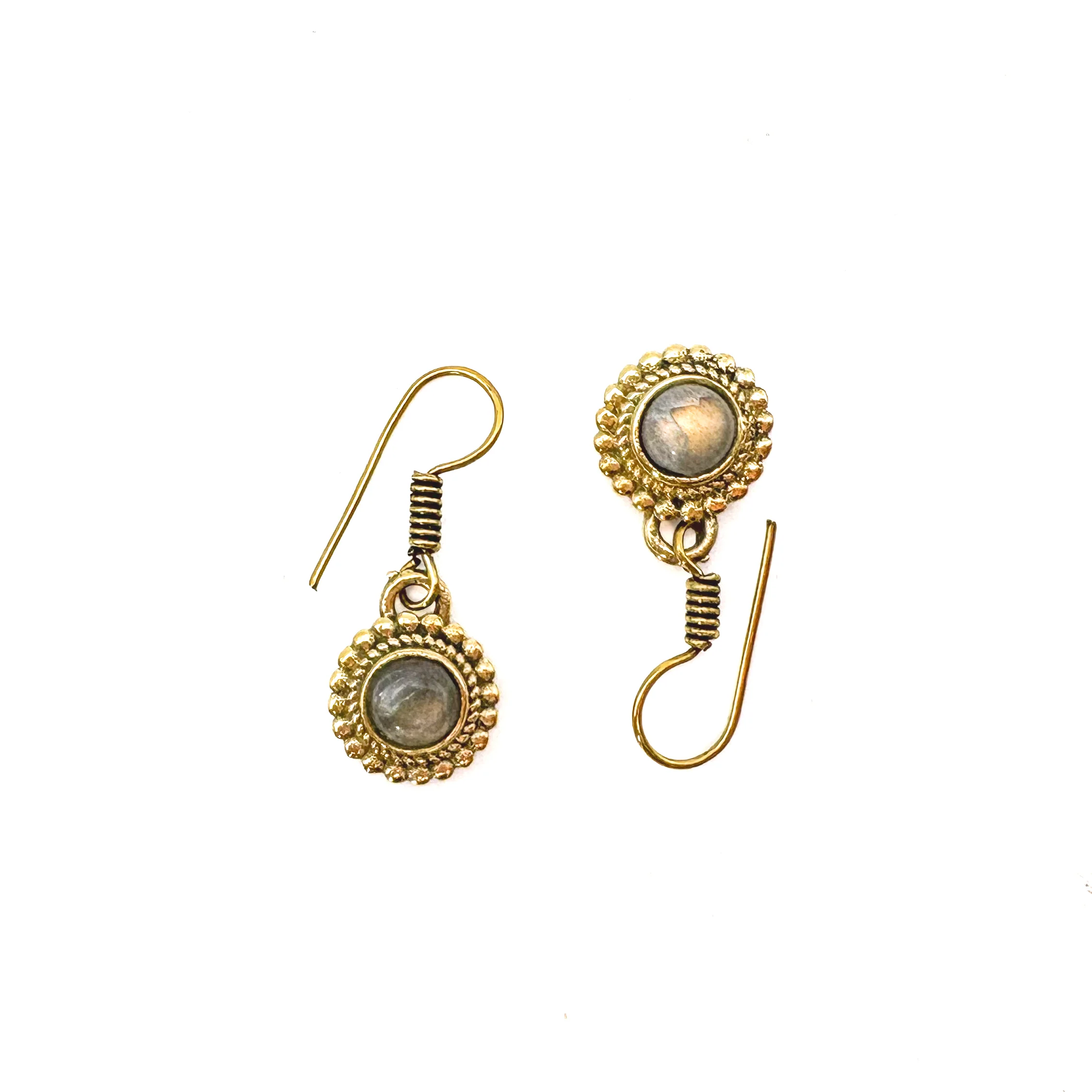Labradorite Circle Dot Brass Earrings - Image 4