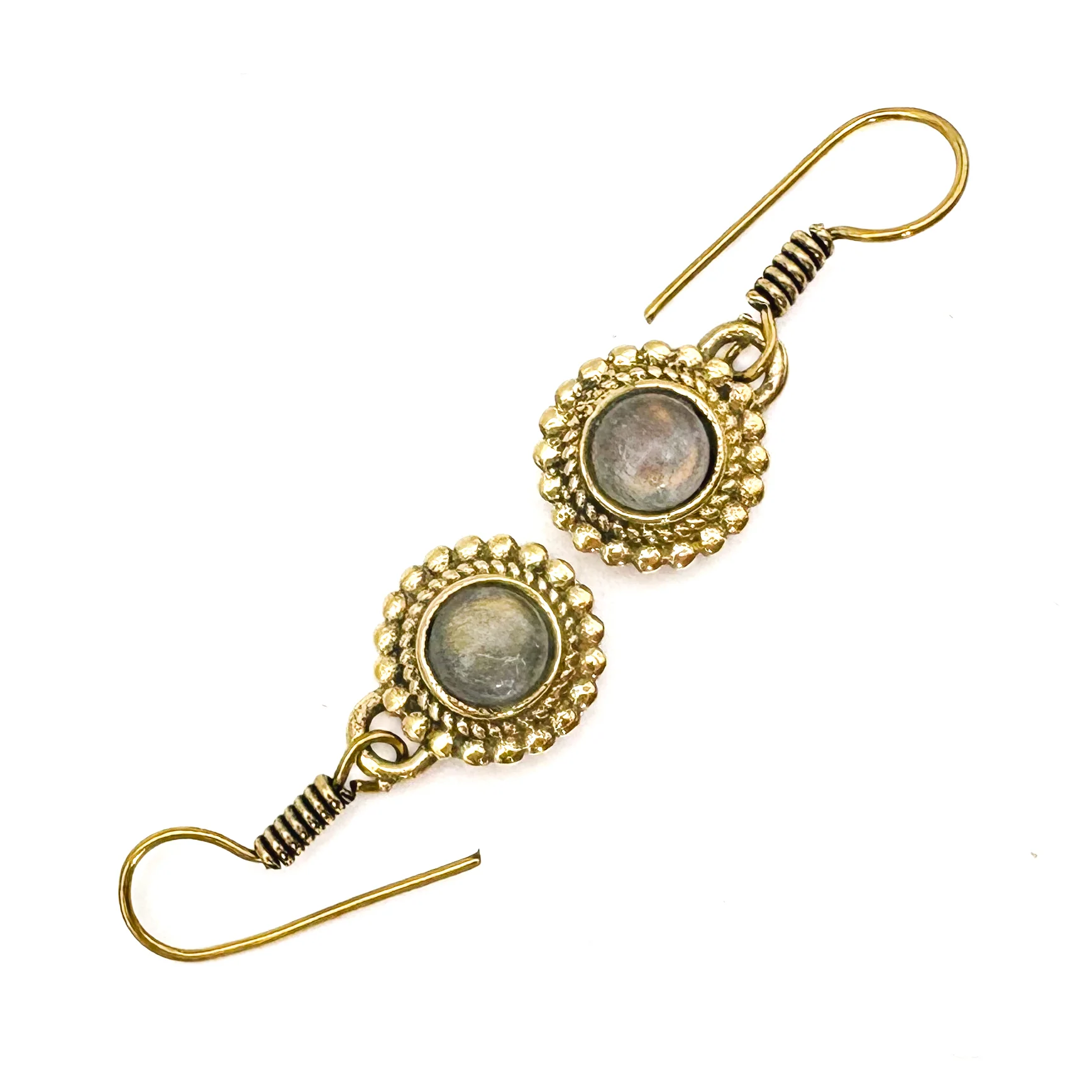 Labradorite Circle Dot Brass Earrings - Image 6