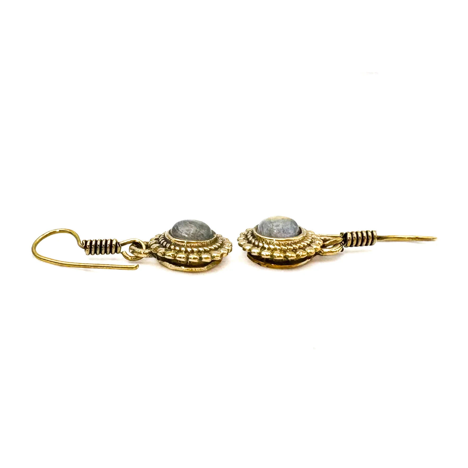 Labradorite Circle Dot Brass Earrings - Image 7