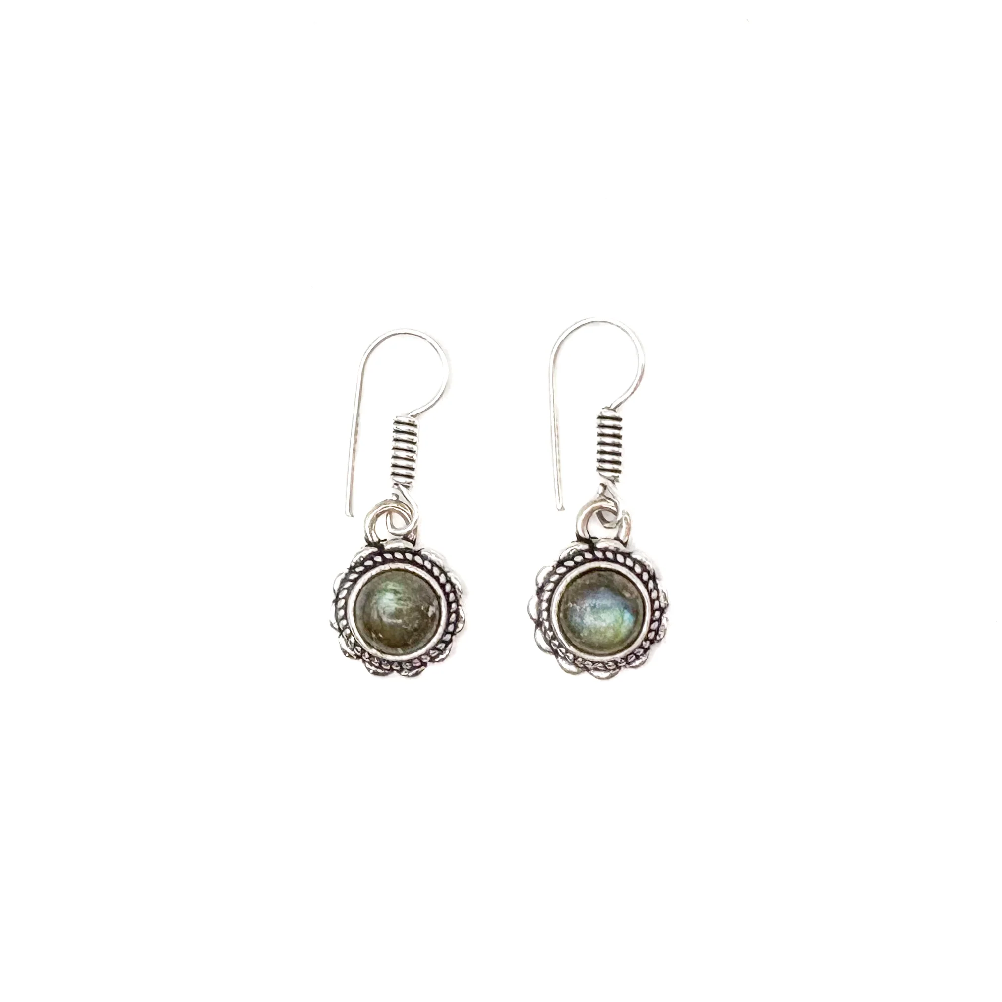 Labradorite Circle Flower White Brass Earrings - Image 2