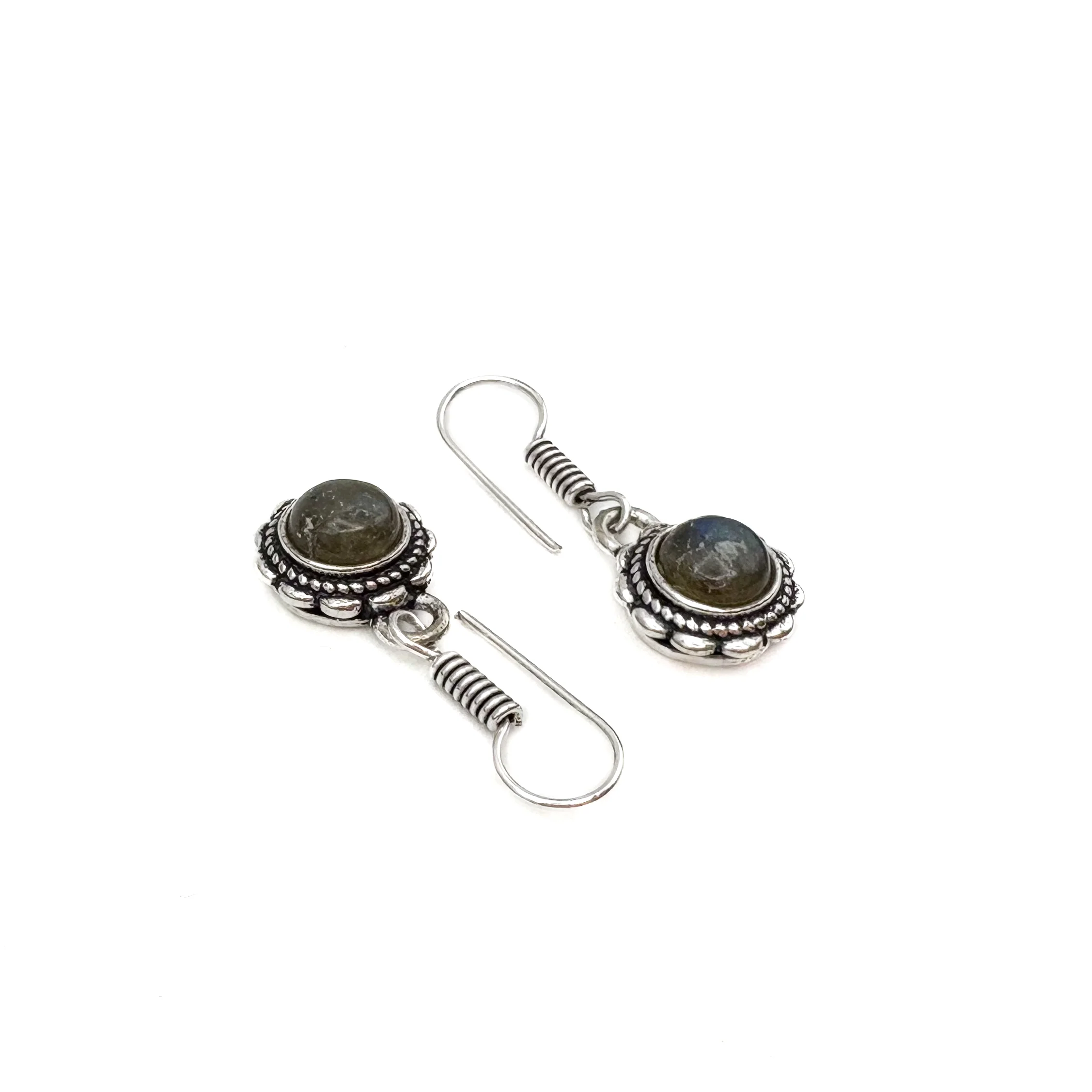 Labradorite Circle Flower White Brass Earrings - Image 4
