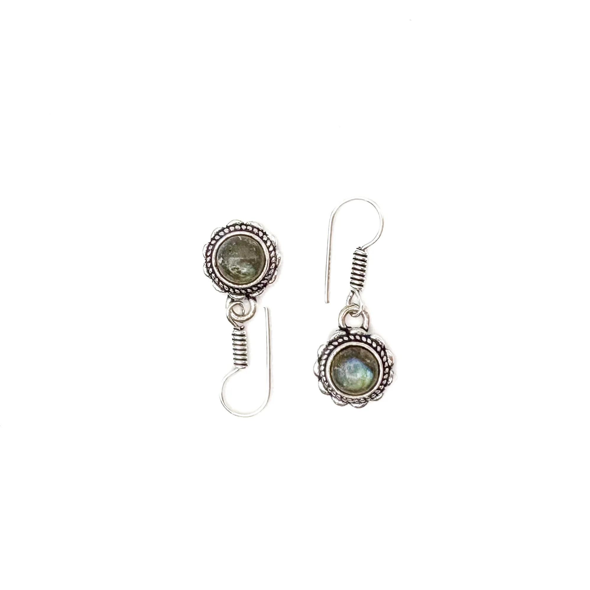Labradorite Circle Flower White Brass Earrings - Image 8
