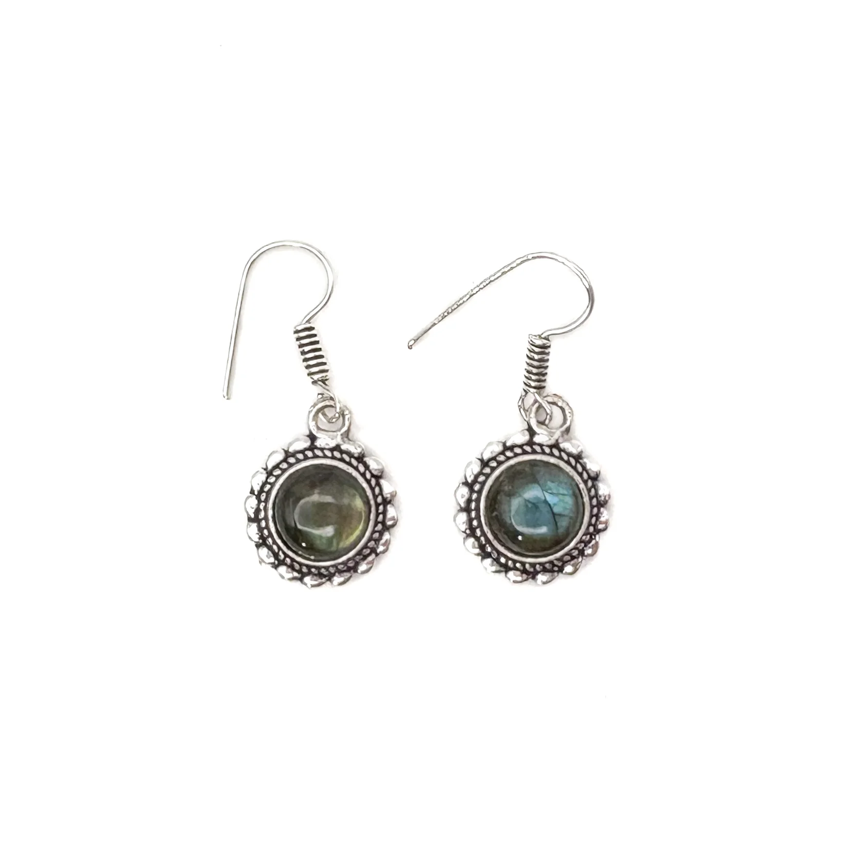 Labradorite Circle Rope White Brass Earrings - Image 2