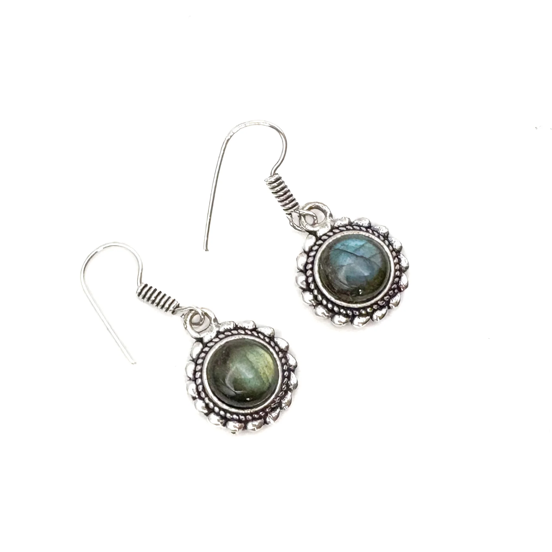 Labradorite Circle Rope White Brass Earrings - Image 4