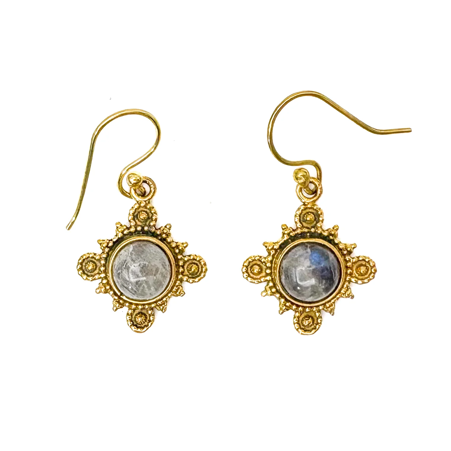 Labradorite Compass Brass Earrings - Image 2