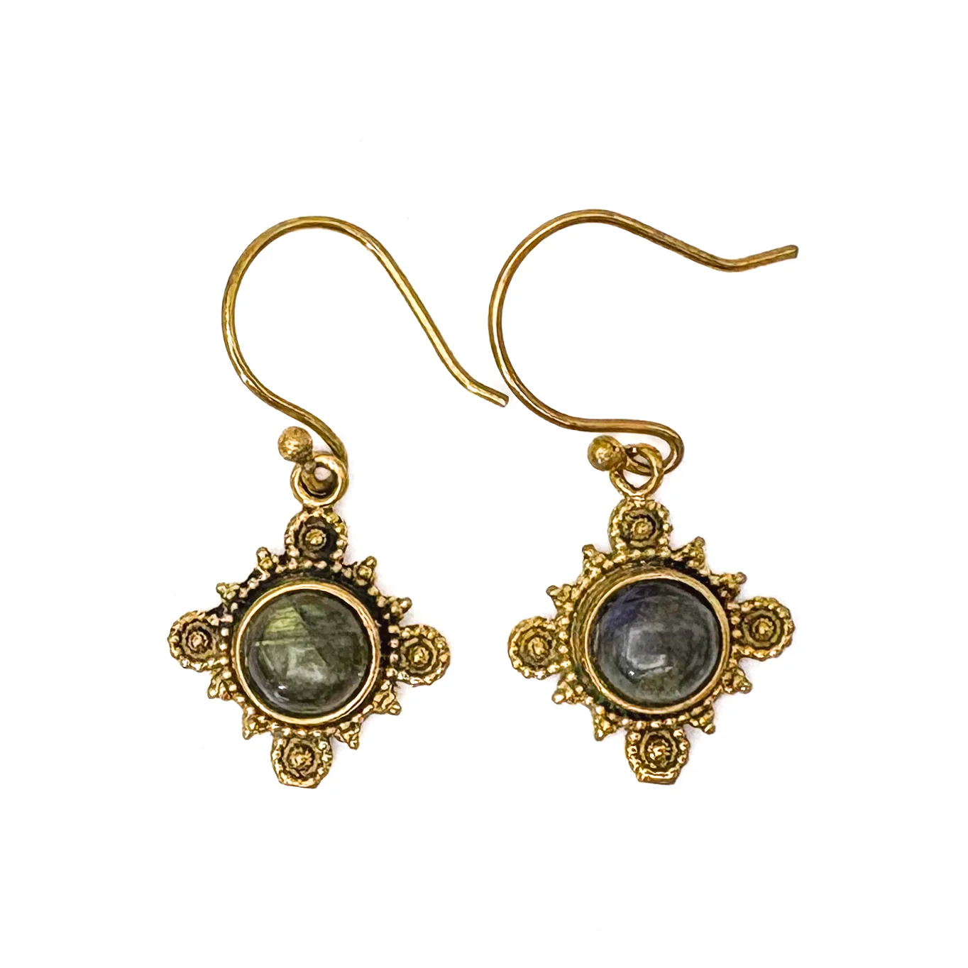 Labradorite Compass Brass Earrings - Image 3