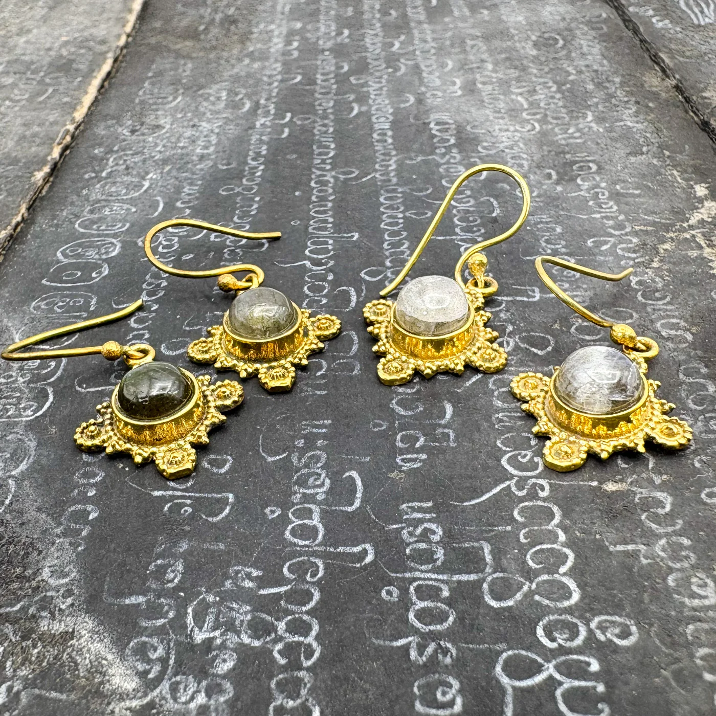Labradorite Compass Brass Earrings - Image 4