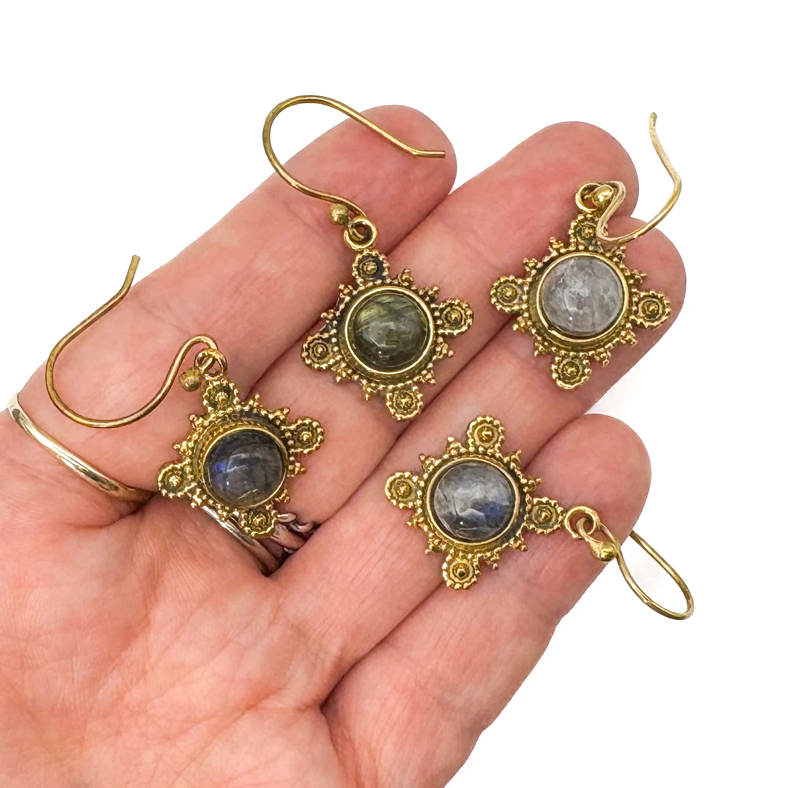 Labradorite Compass Brass Earrings - Image 7