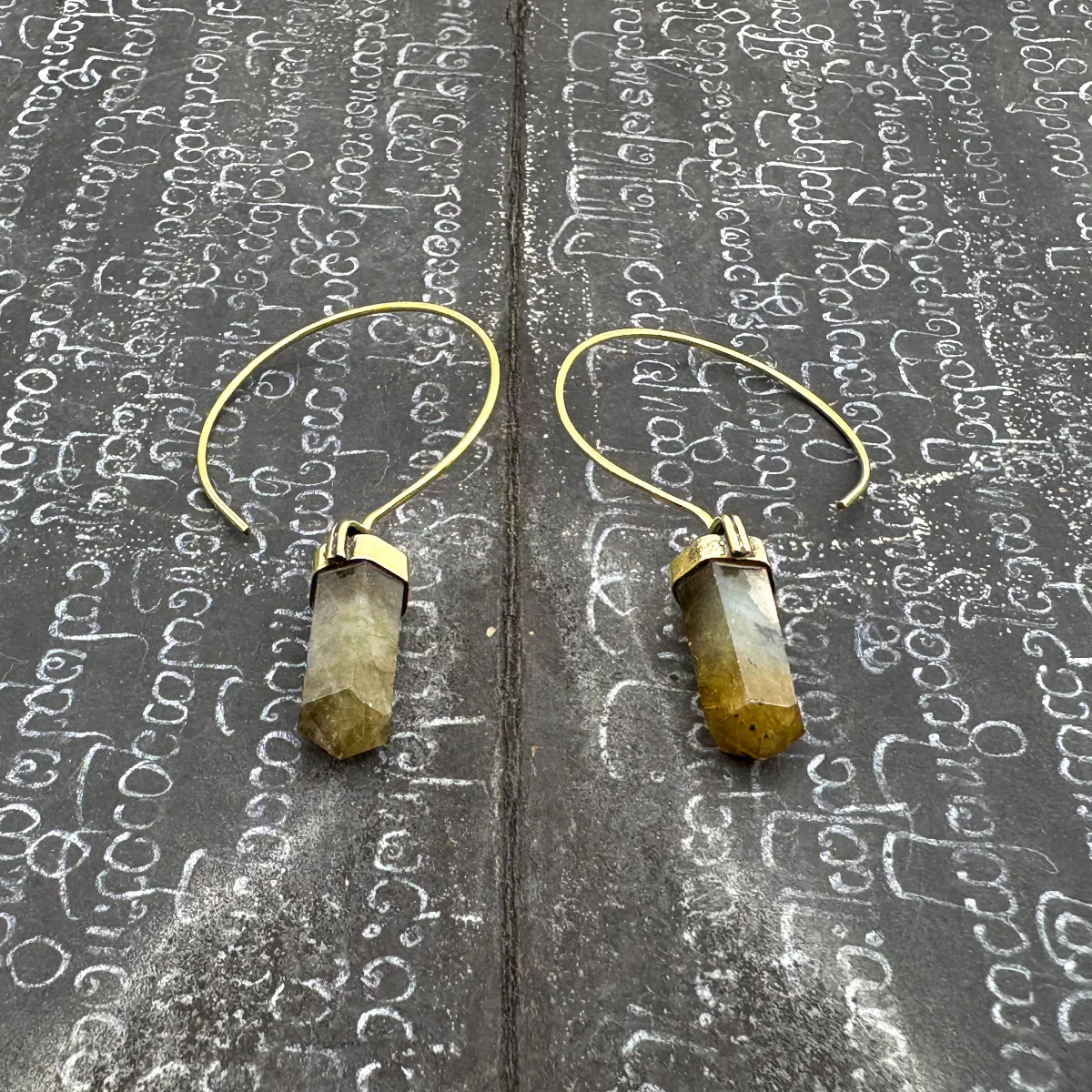 Labradorite Crystal Point Brass Hoop Earrings - Image 10