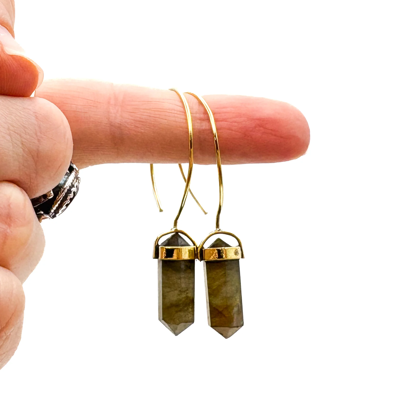 Labradorite Crystal Point Brass Hoop Earrings - Image 11