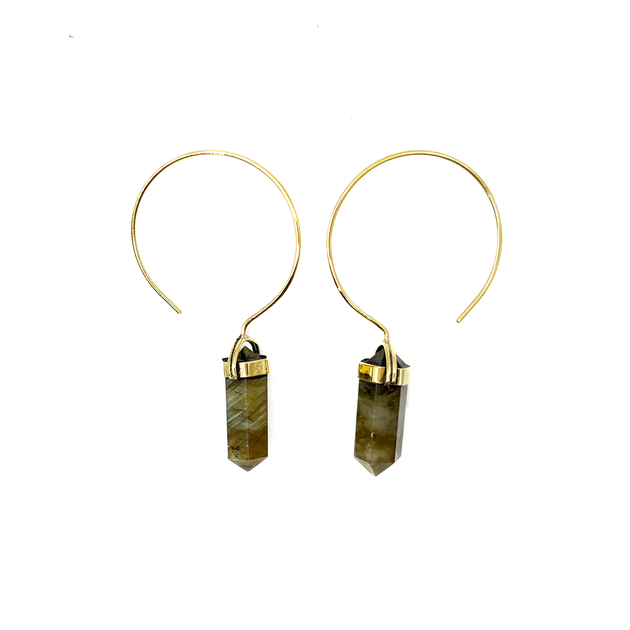 Labradorite Crystal Point Brass Hoop Earrings - Image 2