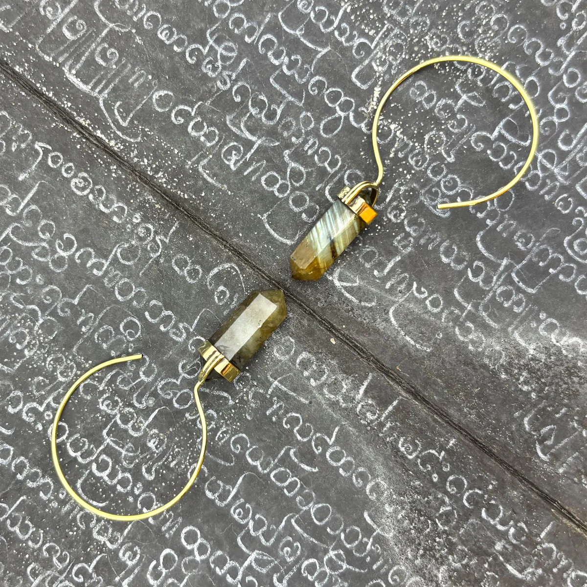 Labradorite Crystal Point Brass Hoop Earrings - Image 3