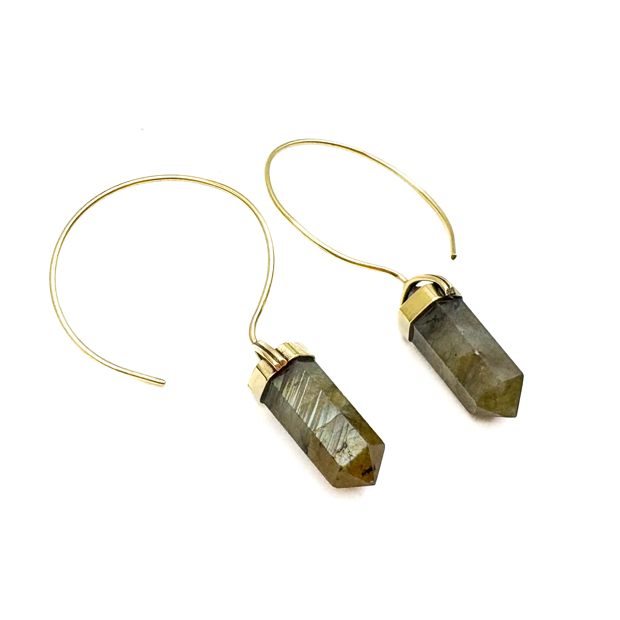Labradorite Crystal Point Brass Hoop Earrings - Image 4