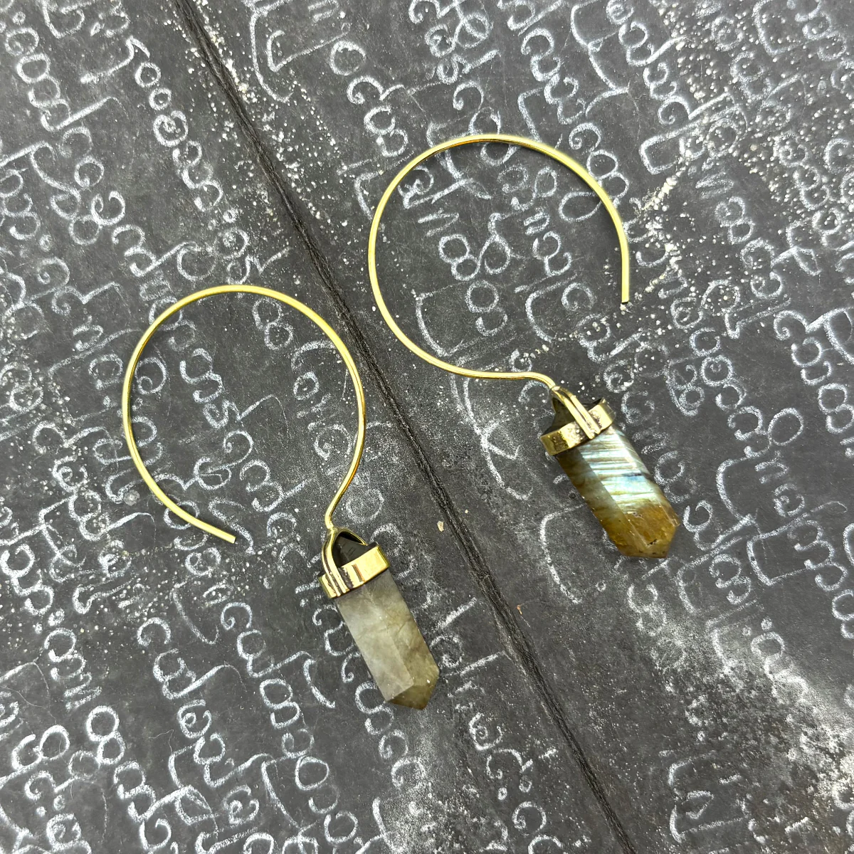 Labradorite Crystal Point Brass Hoop Earrings - Image 5
