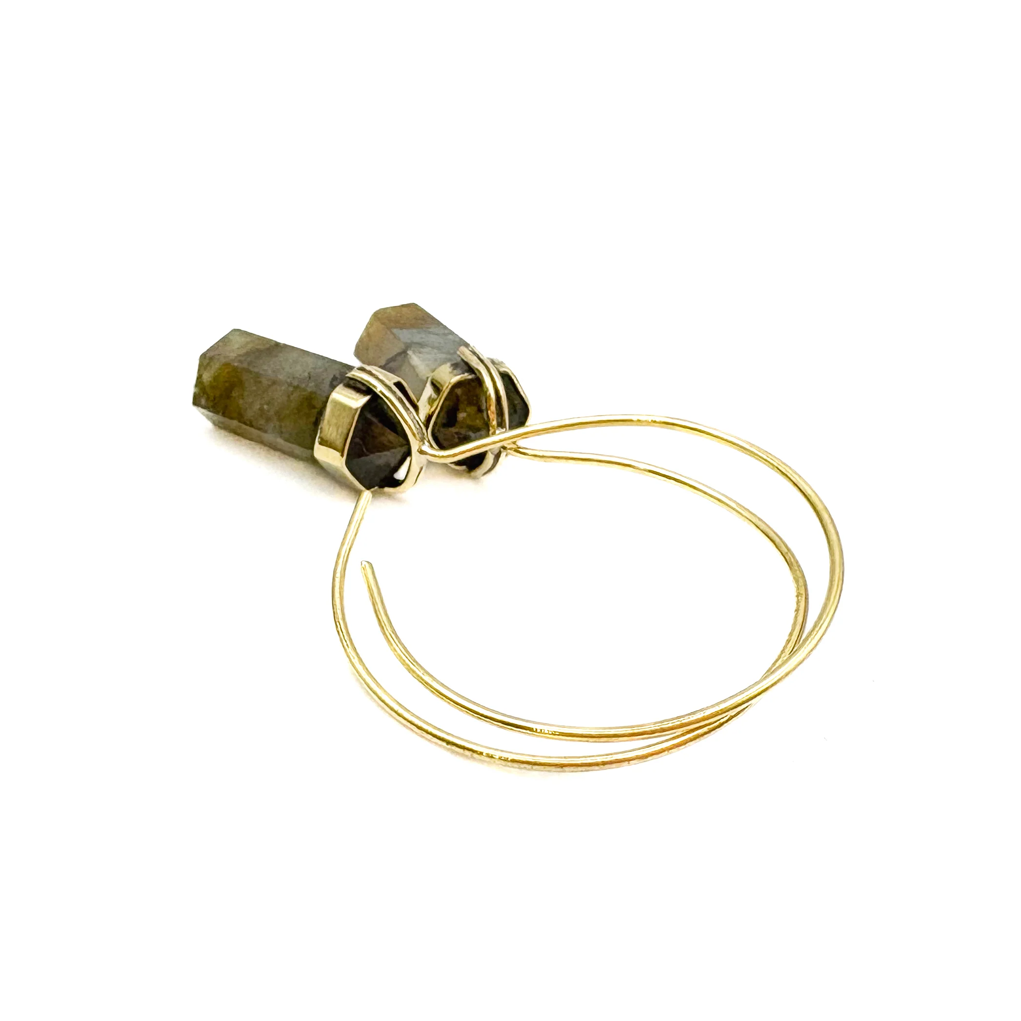 Labradorite Crystal Point Brass Hoop Earrings - Image 6