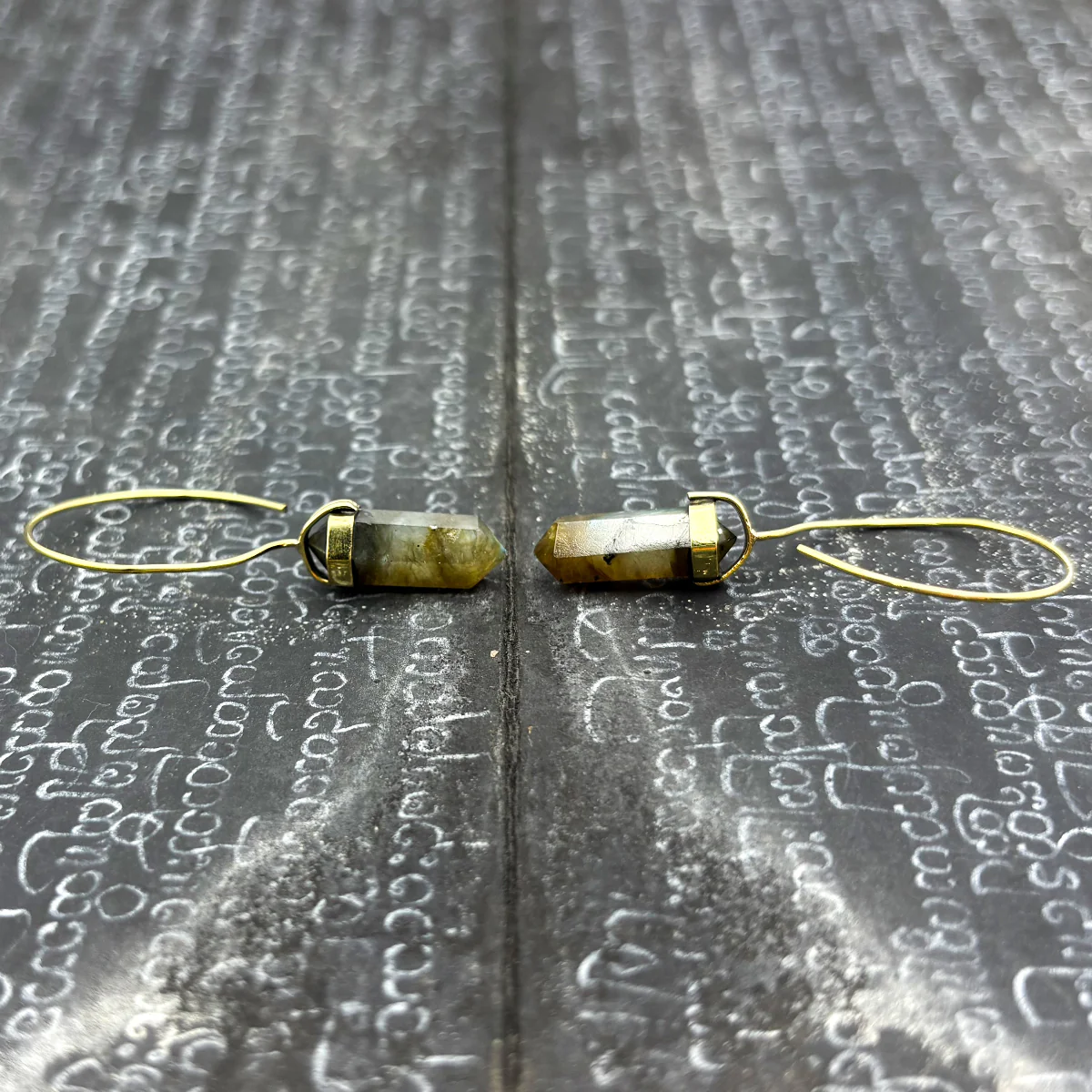 Labradorite Crystal Point Brass Hoop Earrings - Image 7
