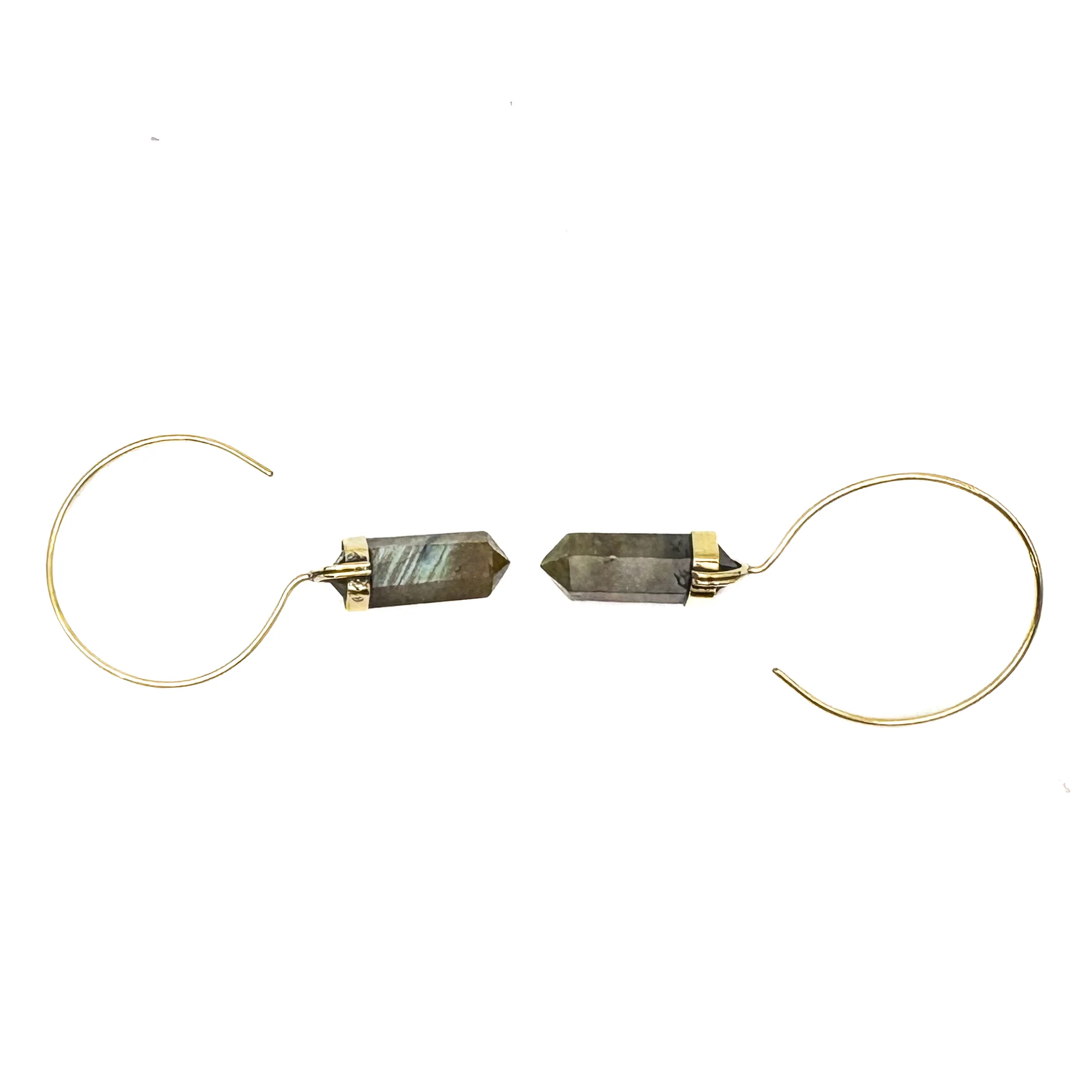 Labradorite Crystal Point Brass Hoop Earrings - Image 8