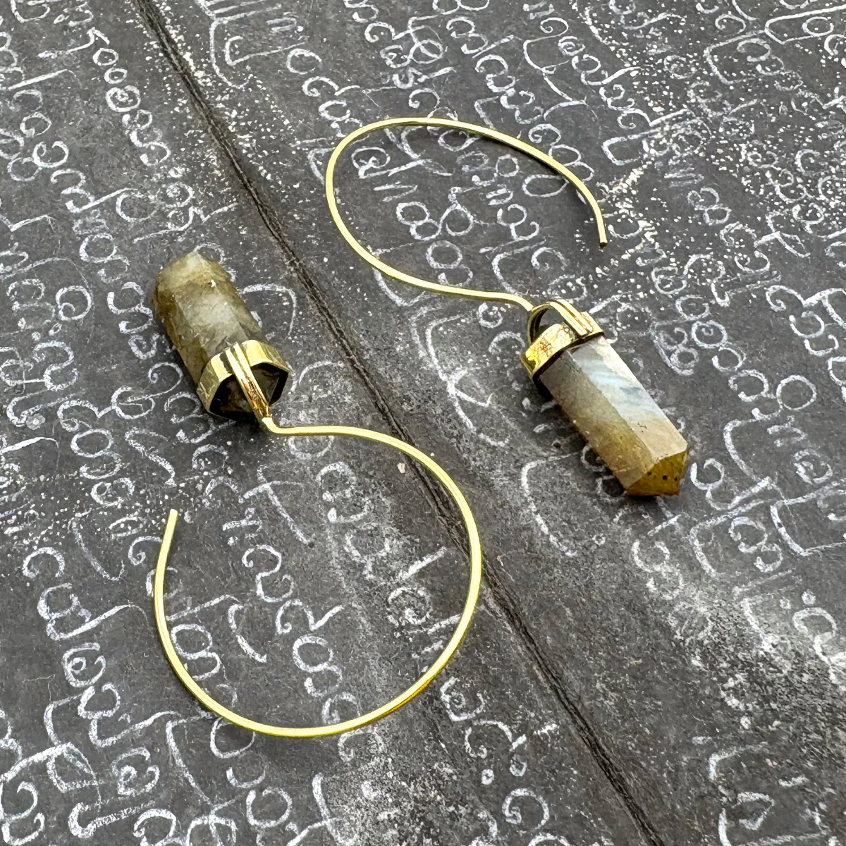 Labradorite Crystal Point Brass Hoop Earrings - Image 9