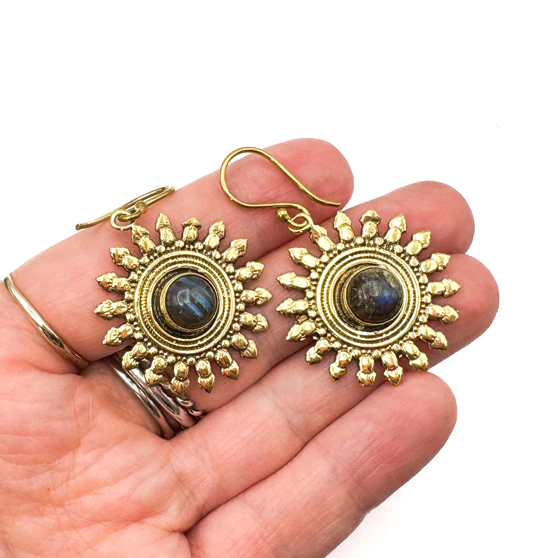 Labradorite (Dark) All The Suns Rays Brass Earrings - Image 10