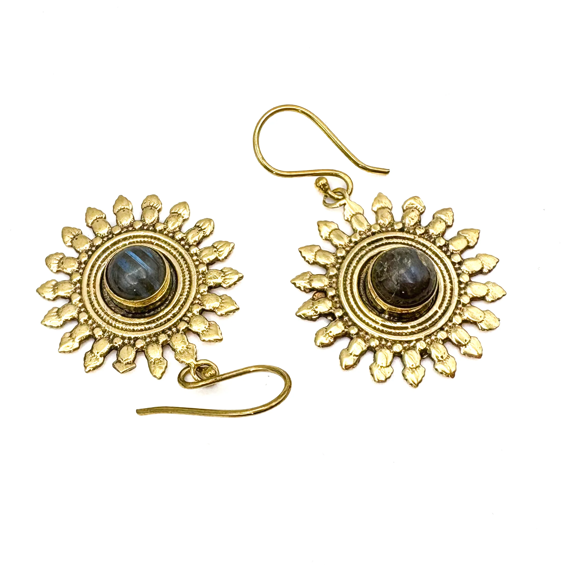 Labradorite (Dark) All The Suns Rays Brass Earrings - Image 2