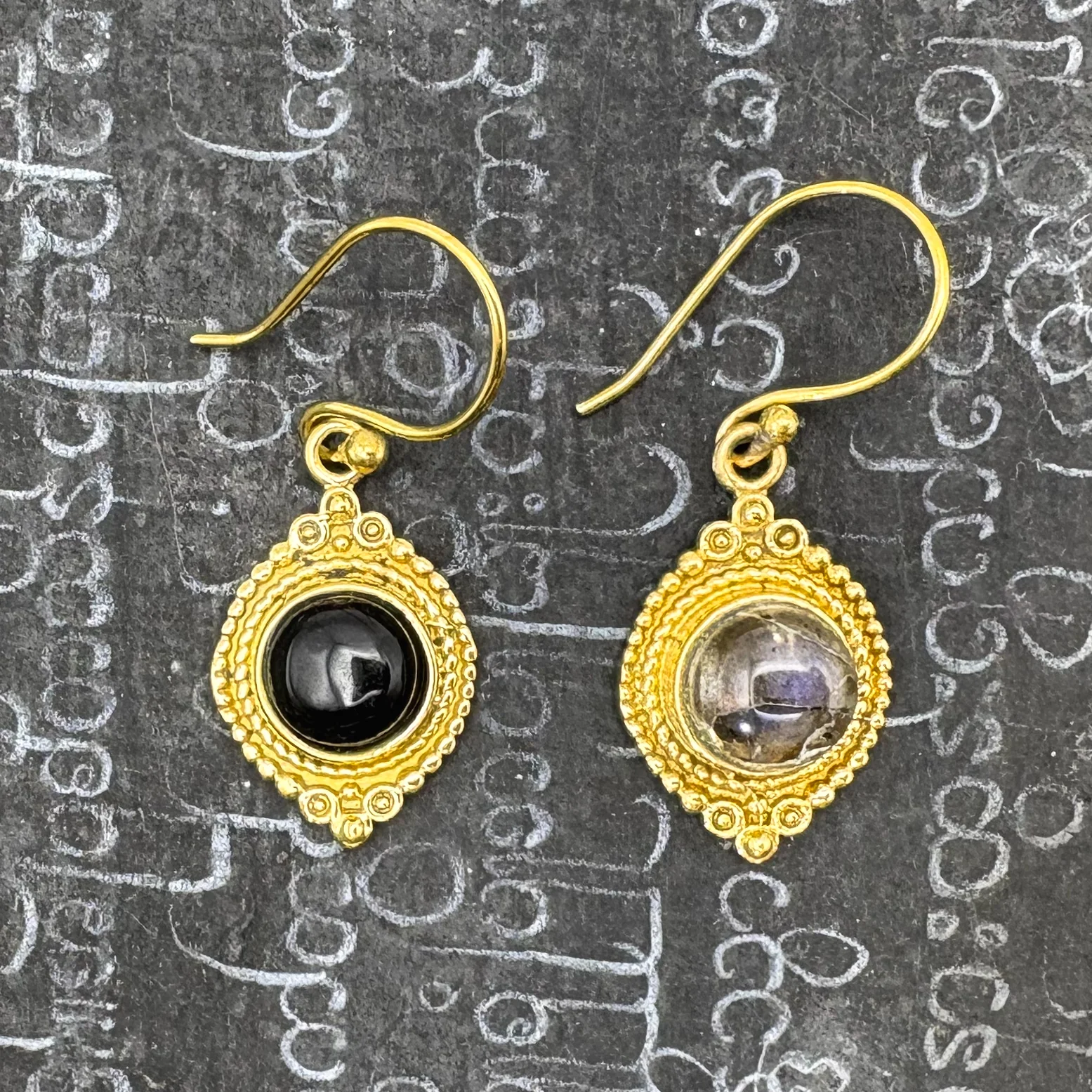 Labradorite Dots Connect Us Brass Earrings - Image 3