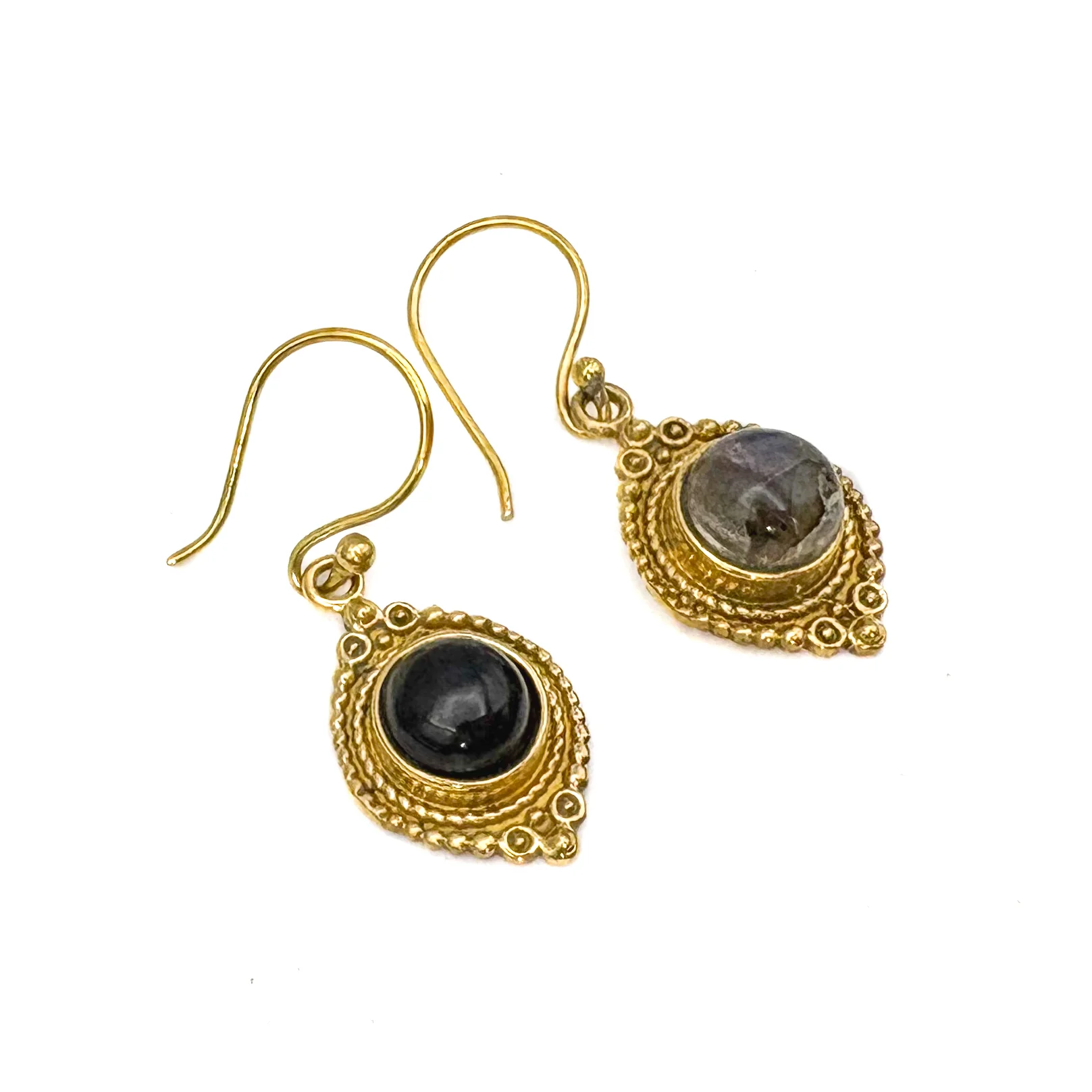 Labradorite Dots Connect Us Brass Earrings - Image 4