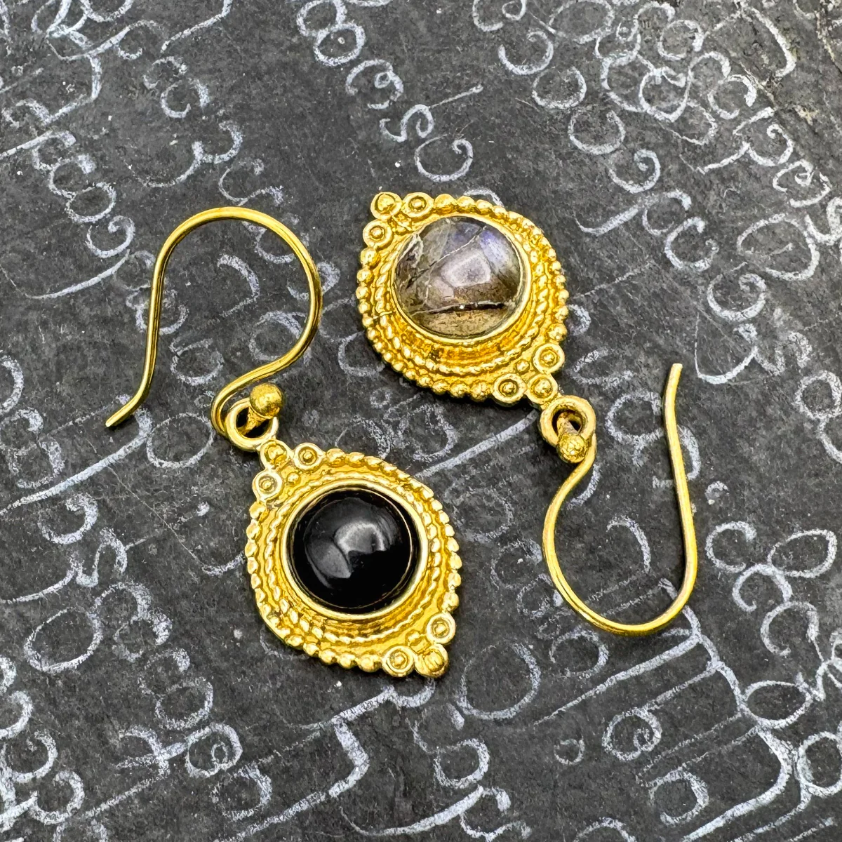 Labradorite Dots Connect Us Brass Earrings - Image 5
