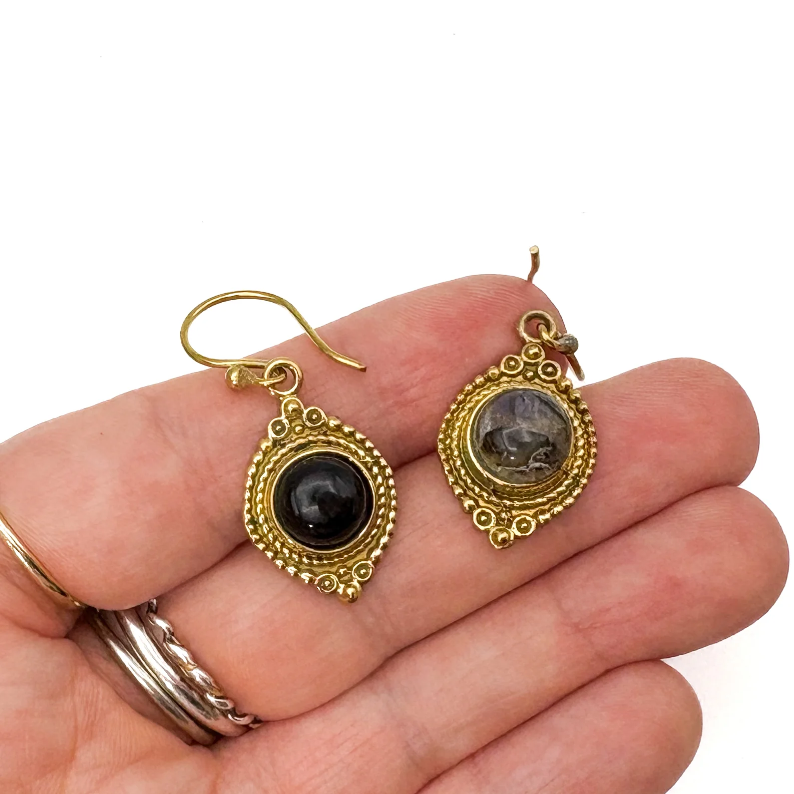 Labradorite Dots Connect Us Brass Earrings - Image 8