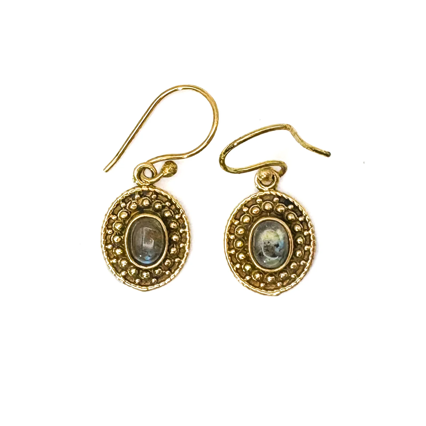 Labradorite Dots & Ovals Brass Earrings - Image 2