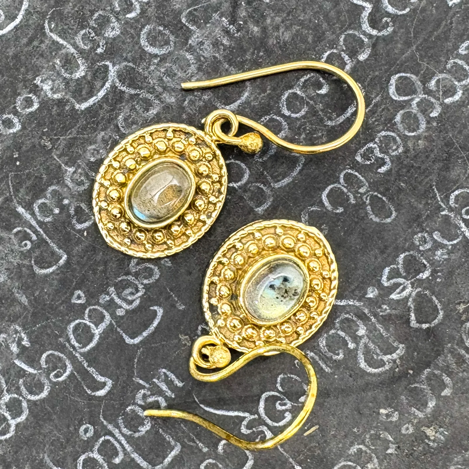 Labradorite Dots & Ovals Brass Earrings - Image 3