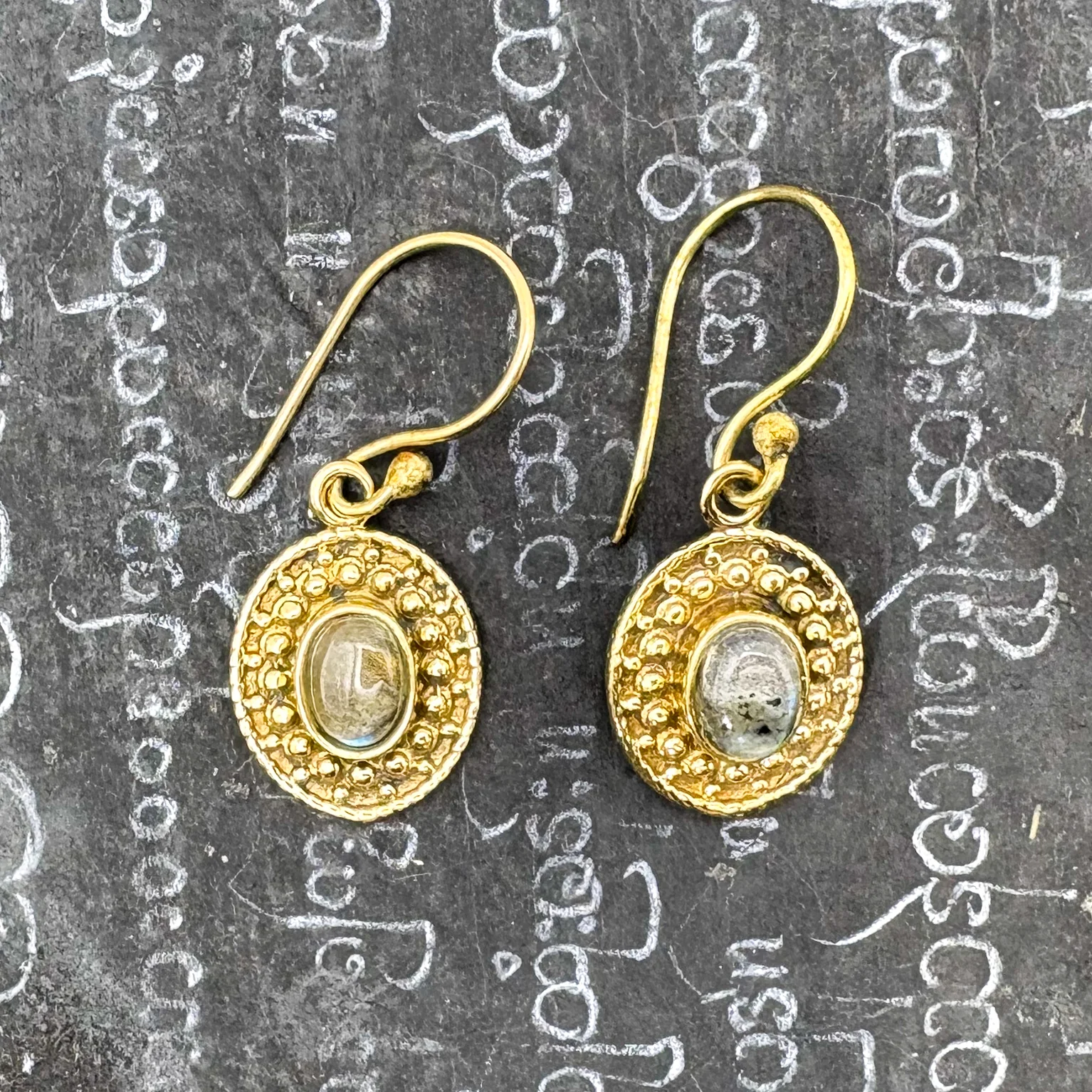 Labradorite Dots & Ovals Brass Earrings - Image 4