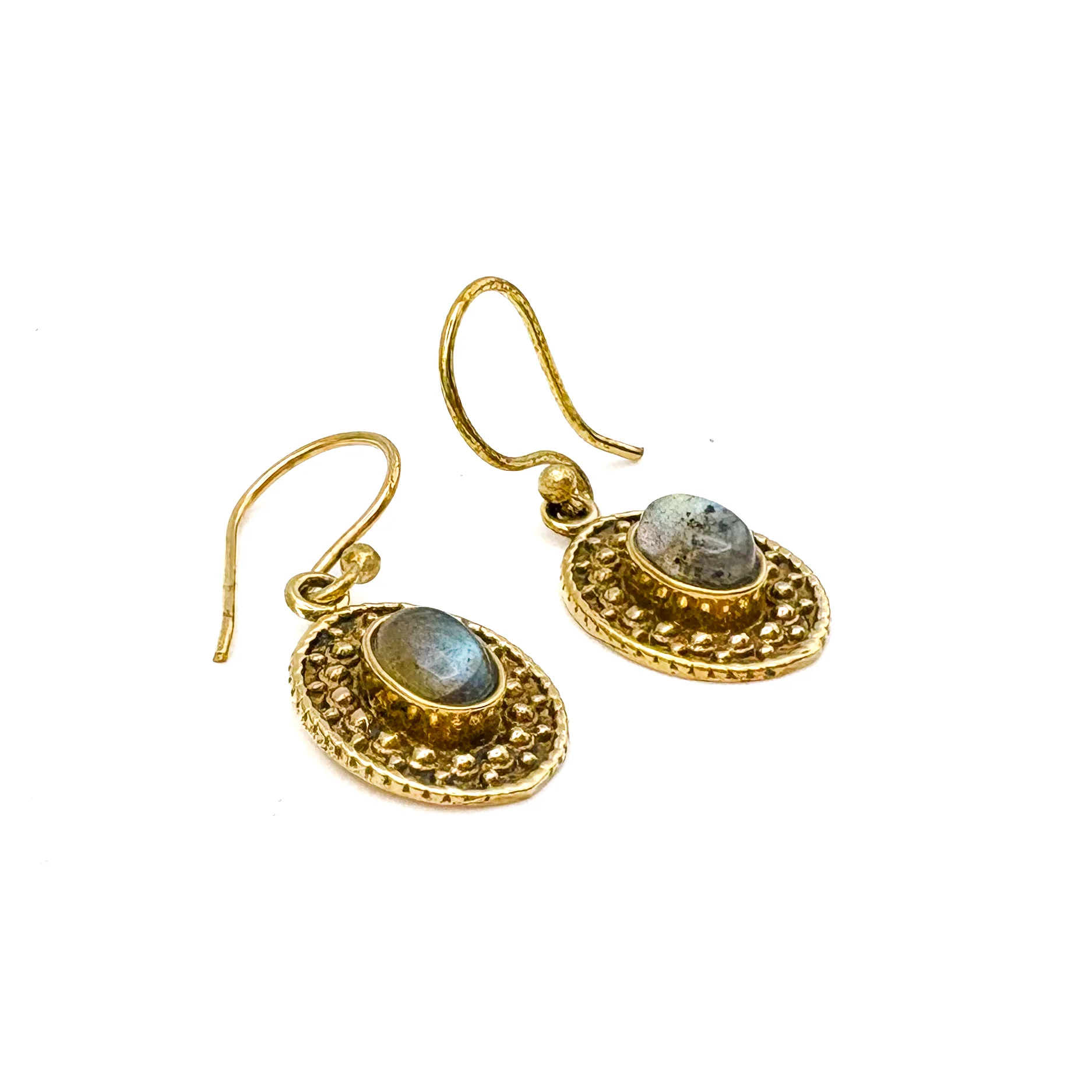 Labradorite Dots & Ovals Brass Earrings - Image 5