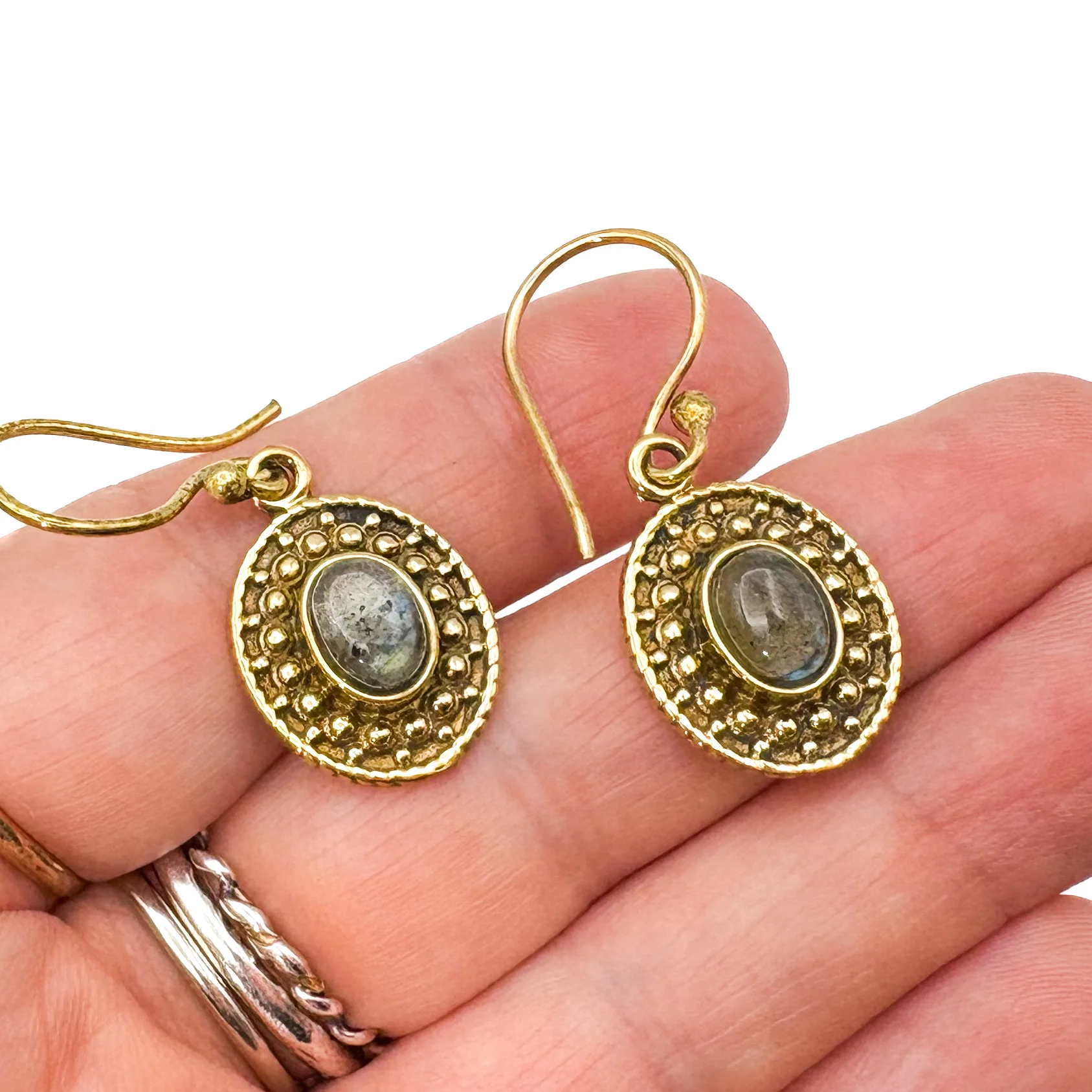 Labradorite Dots & Ovals Brass Earrings - Image 7