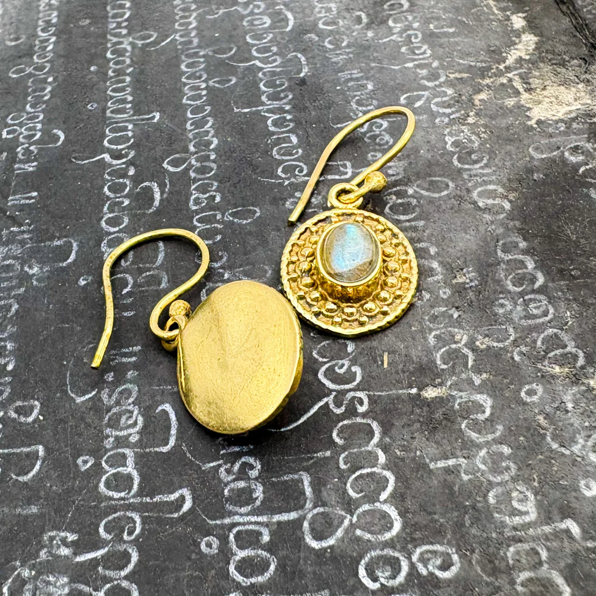 Labradorite Dots & Ovals Brass Earrings - Image 9