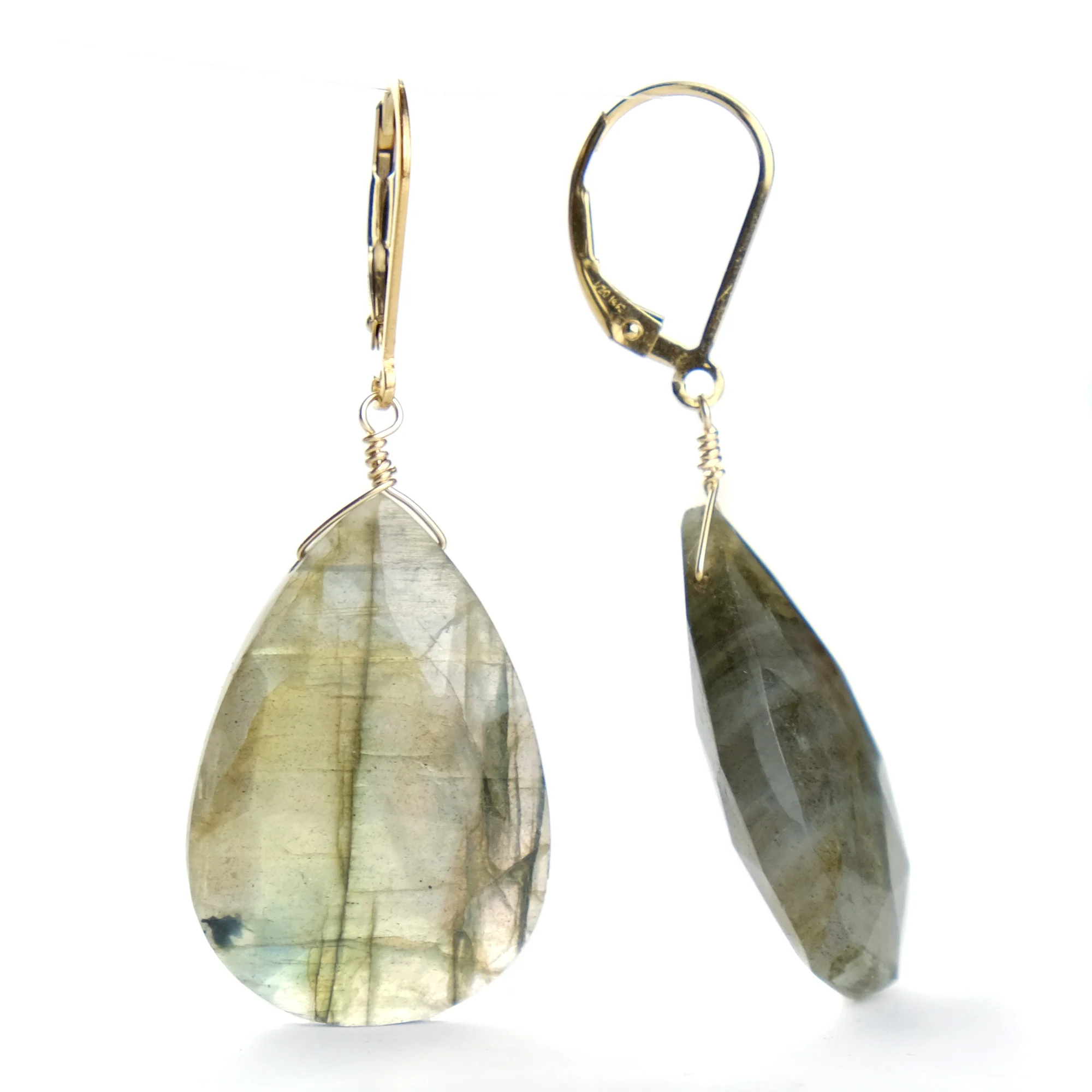 Labradorite Earrings with Gold Plated Latch Back #2 - Image 2