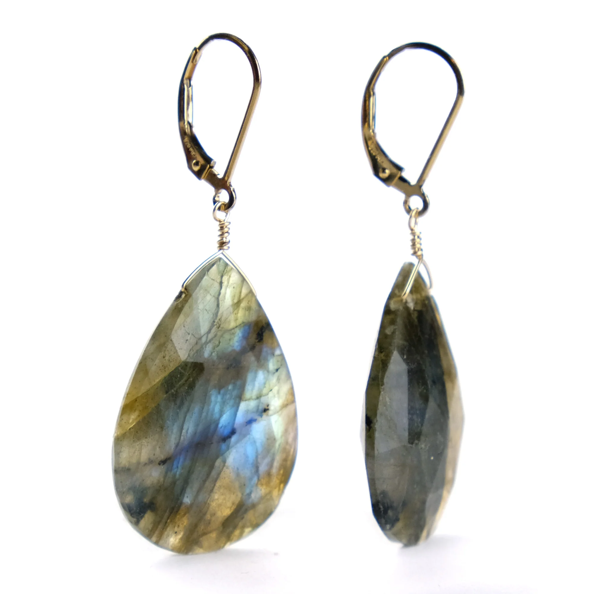 Labradorite Earrings with Gold Plated Latch Back #1 - Image 2