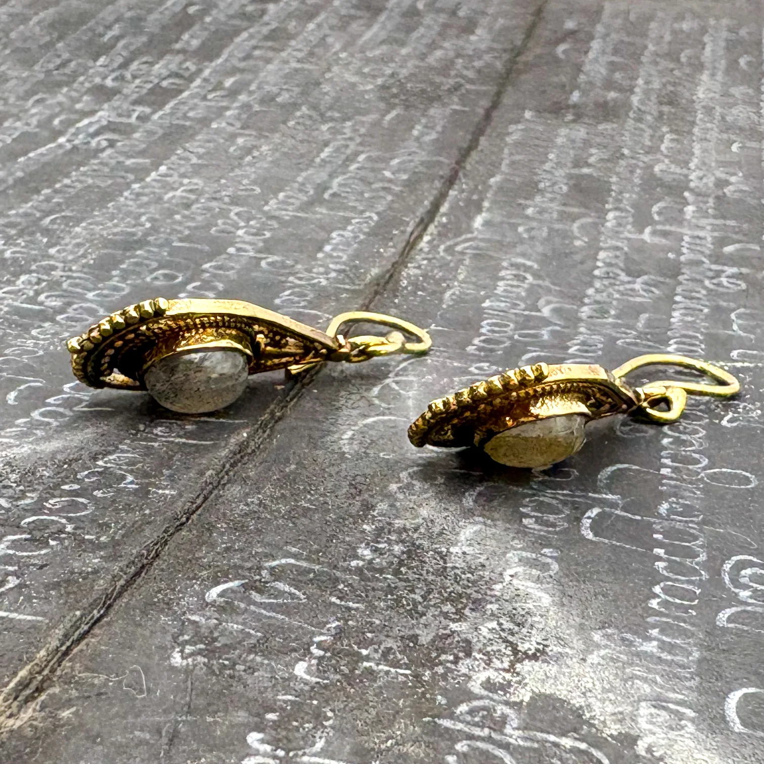 Labradorite Fancy Filagree Teardrop Brass Earrings - Image 7