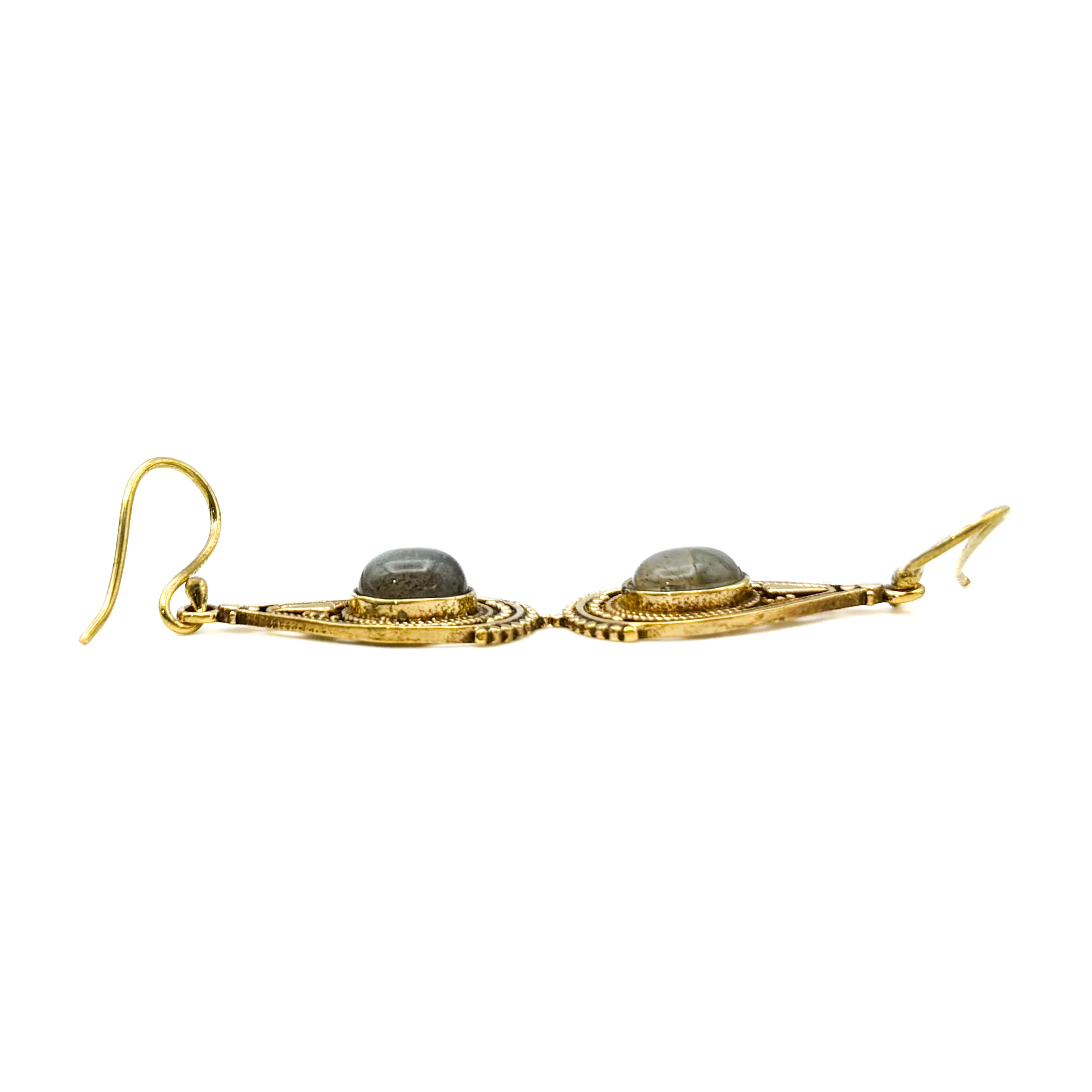 Labradorite Fancy Filagree Teardrop Brass Earrings - Image 9