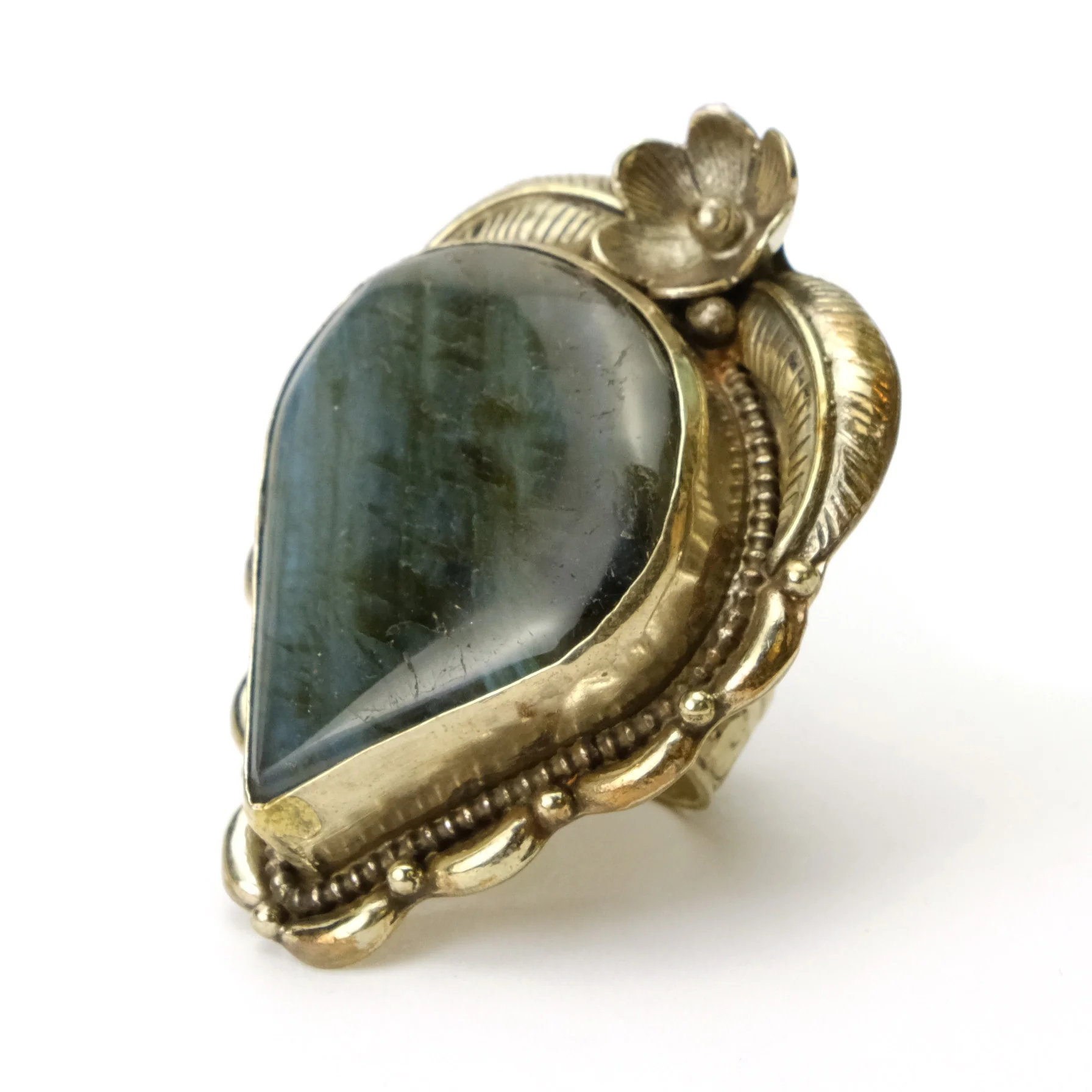 Labradorite Fine Cabochon Sterling Silver Adjustable Ring Large - Image 2