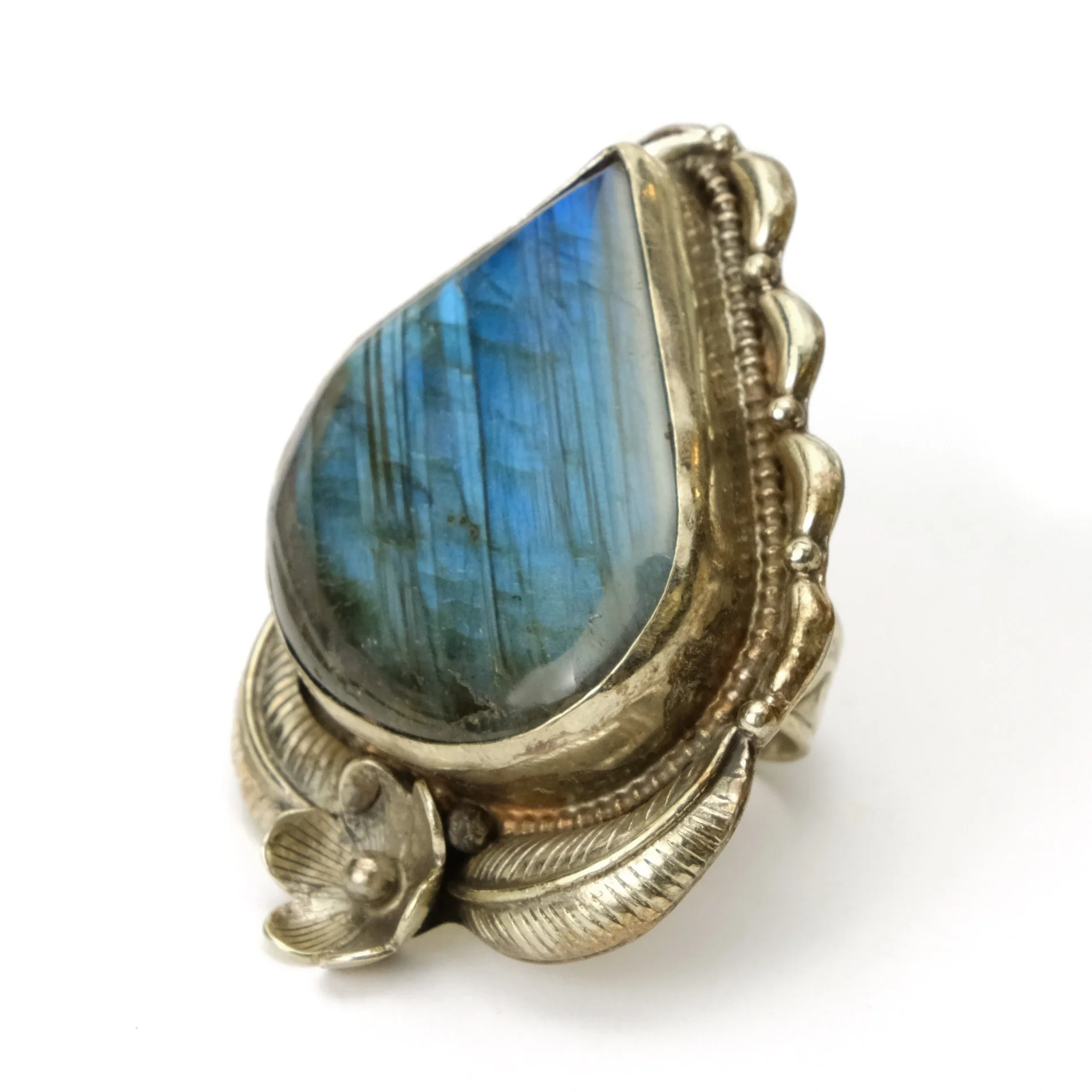 Labradorite Fine Cabochon Sterling Silver Adjustable Ring Large - Image 3