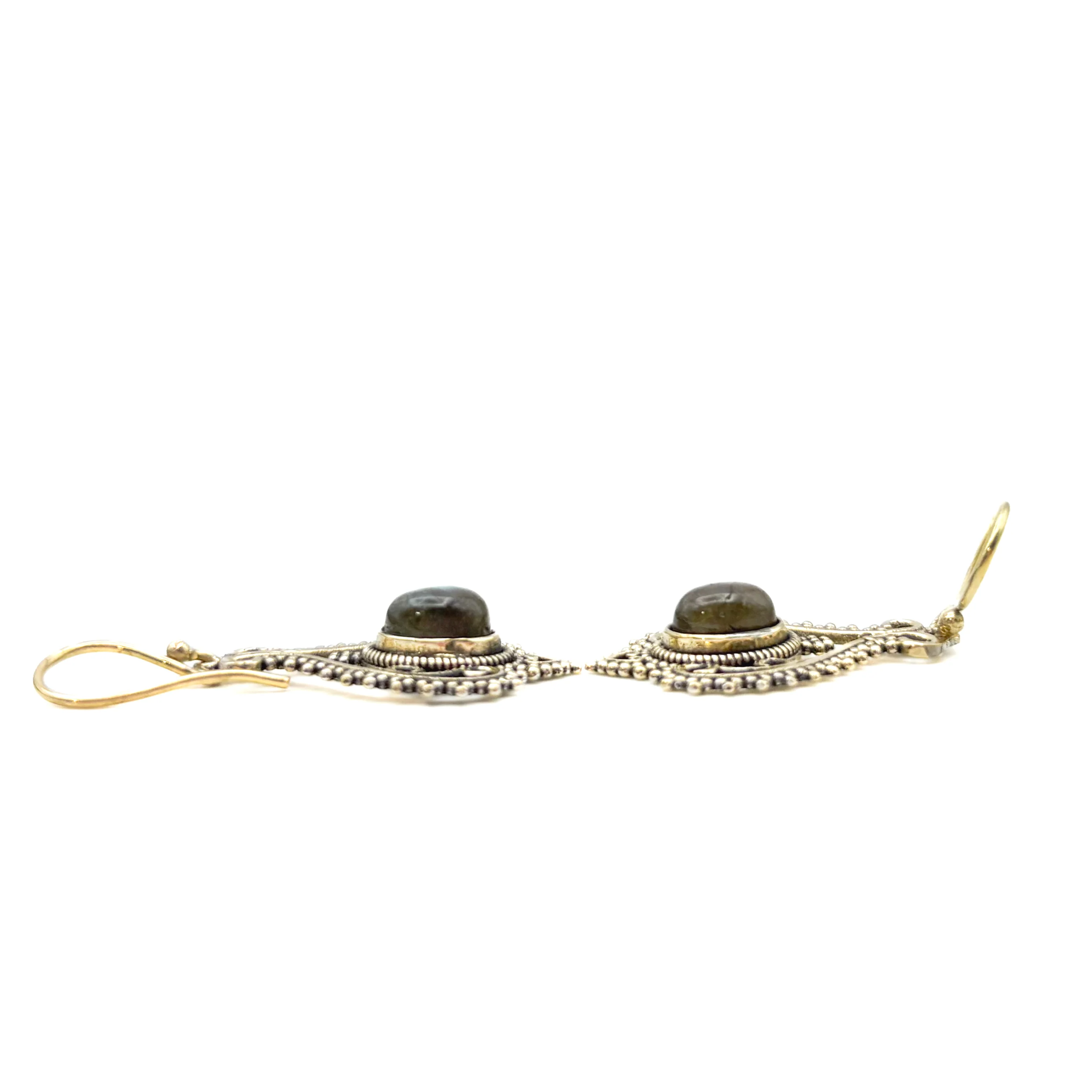 Labradorite Heart Doily Lace Brass Earrings - Image 6