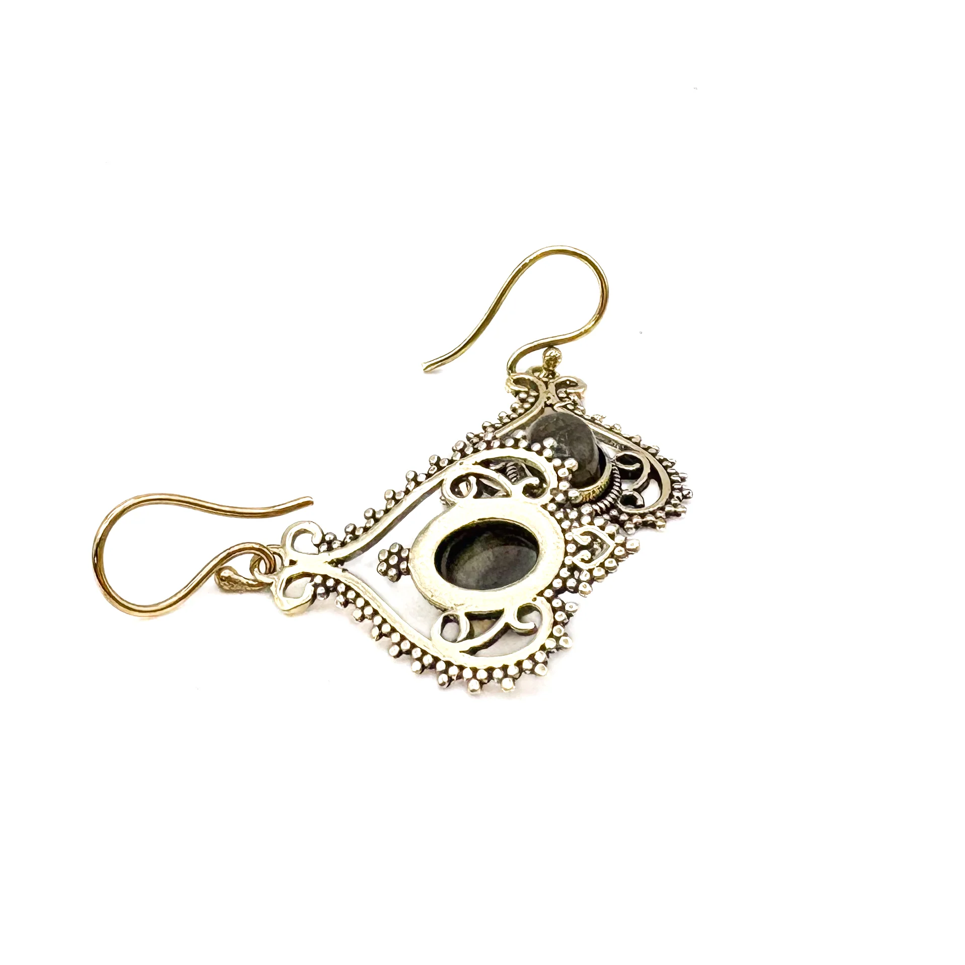 Labradorite Heart Doily Lace Brass Earrings - Image 8