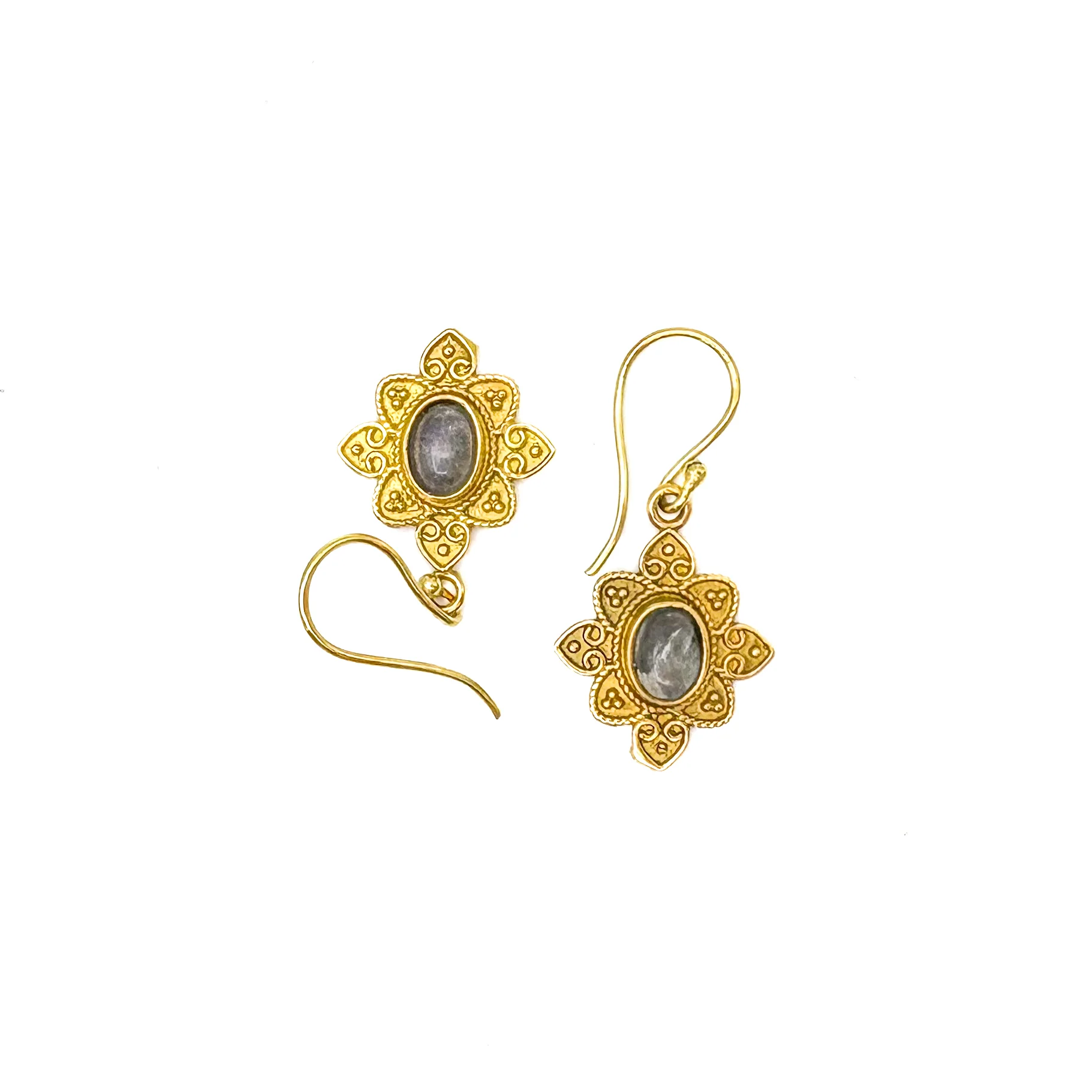 Labradorite Heart Flower Brass Earrings - Image 10