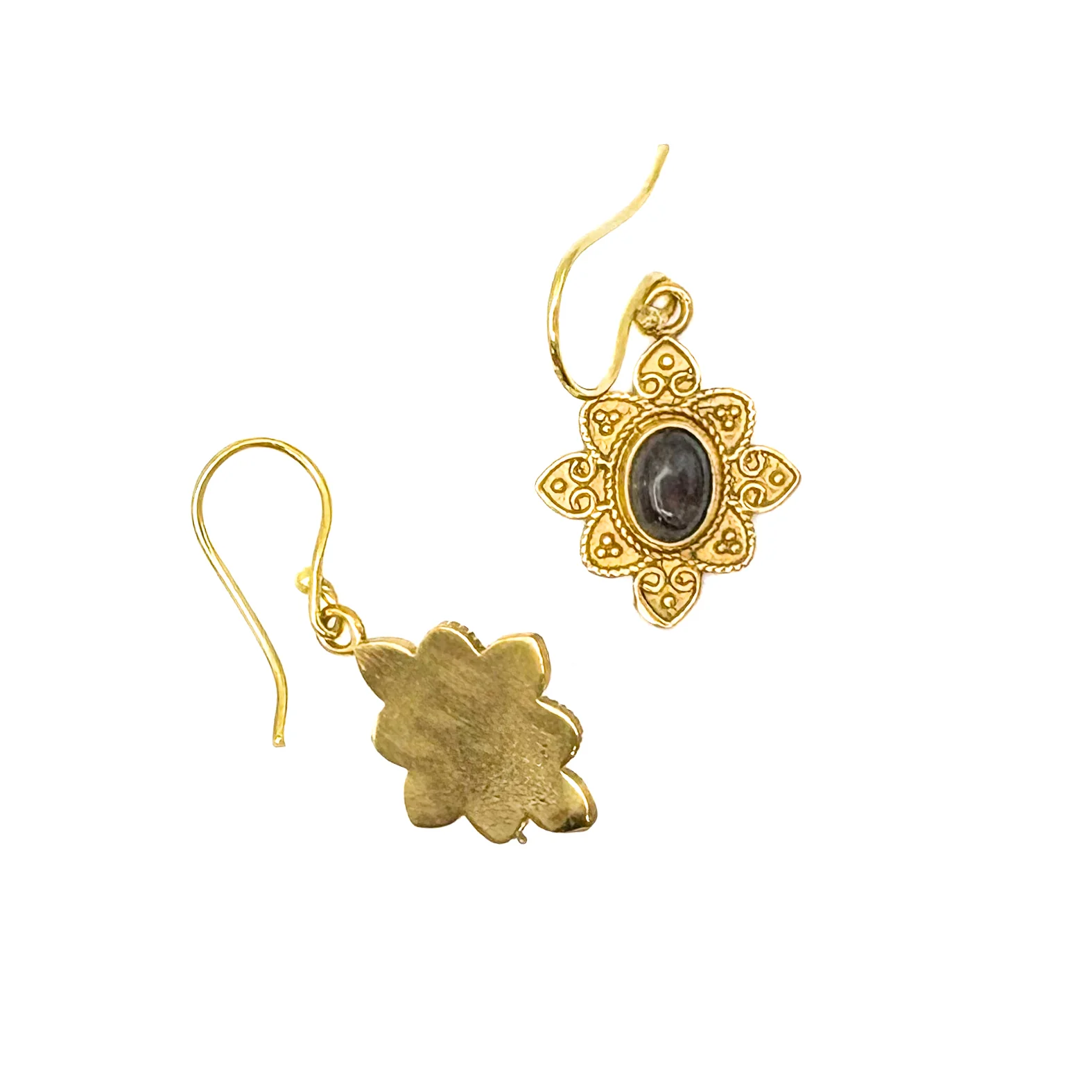 Labradorite Heart Flower Brass Earrings - Image 11